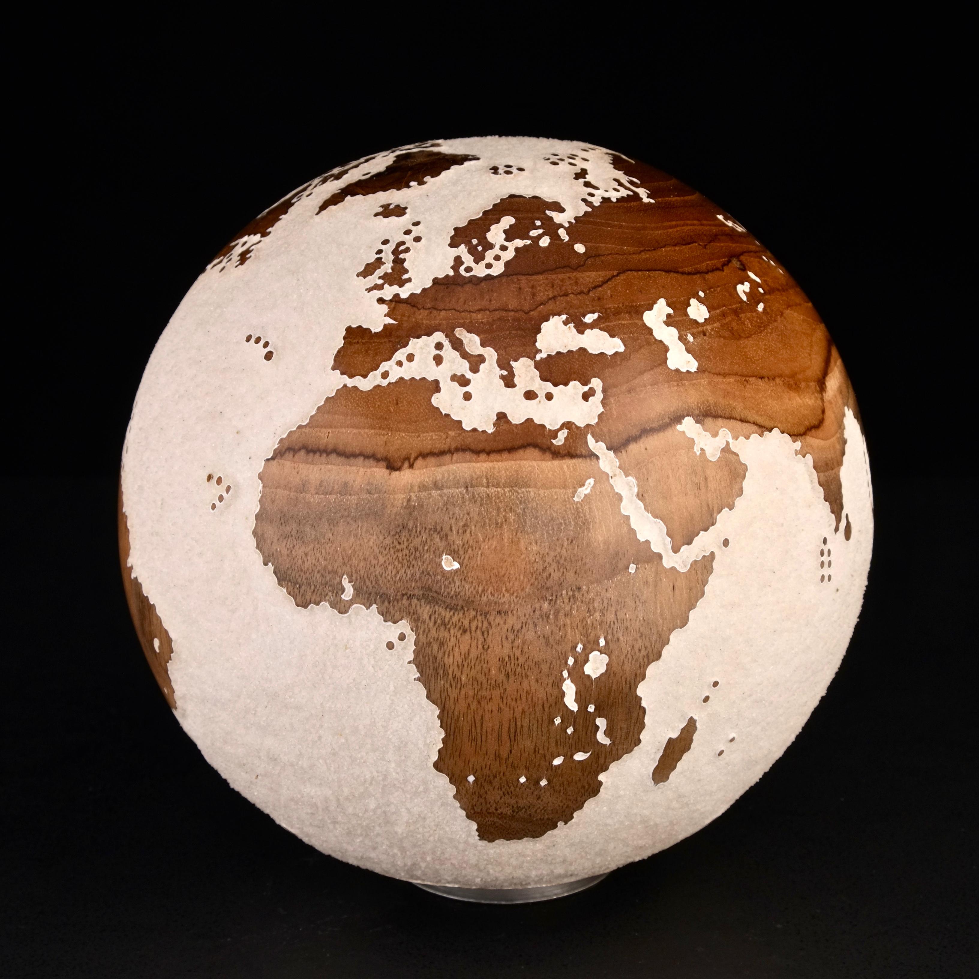 Make a Journey Teak Bruno Helgen Contemporary turning wood globe sculpture  For Sale 6