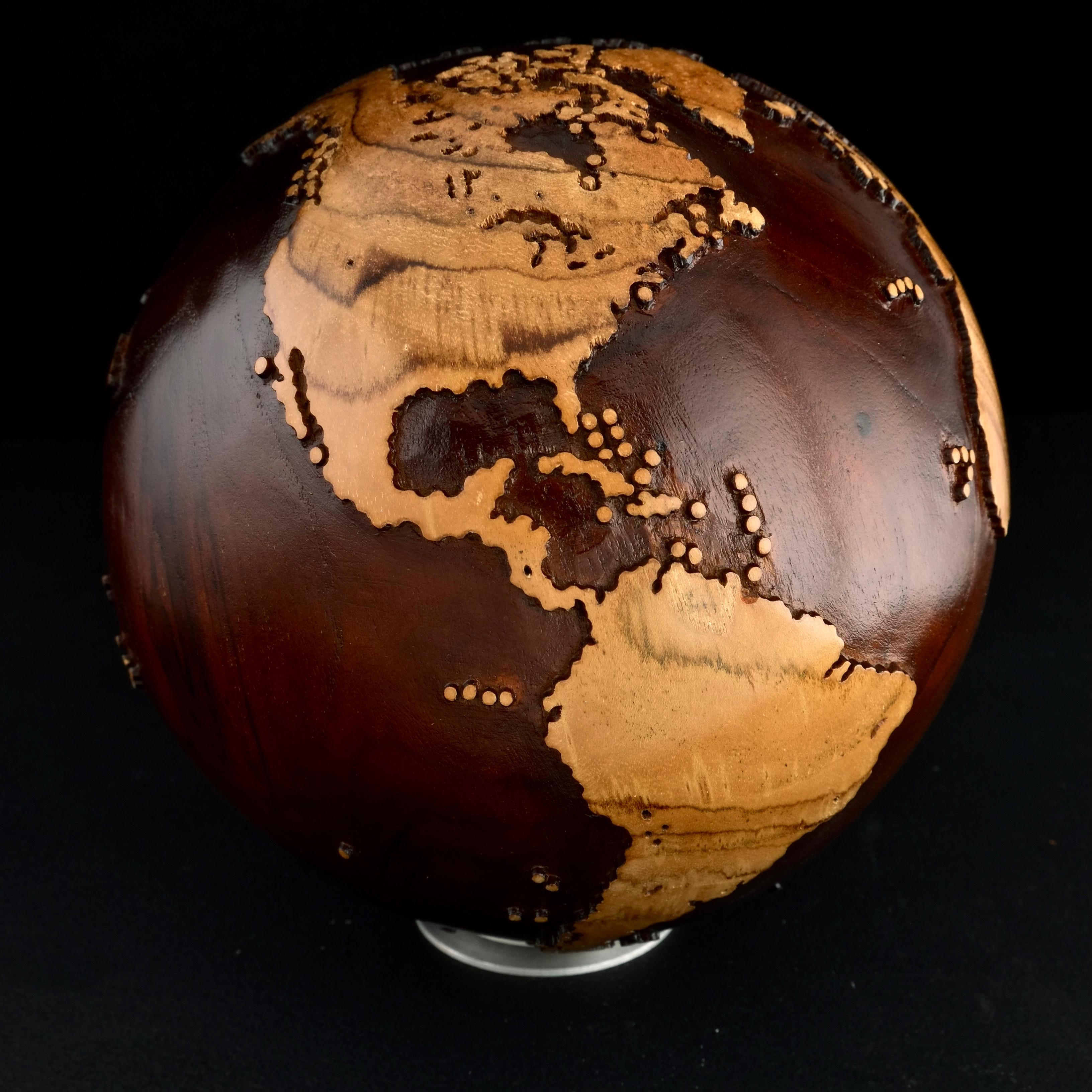 Make your Way Teak Walnut Stain by Bruno Helgen - wood globe sculpture  For Sale 10
