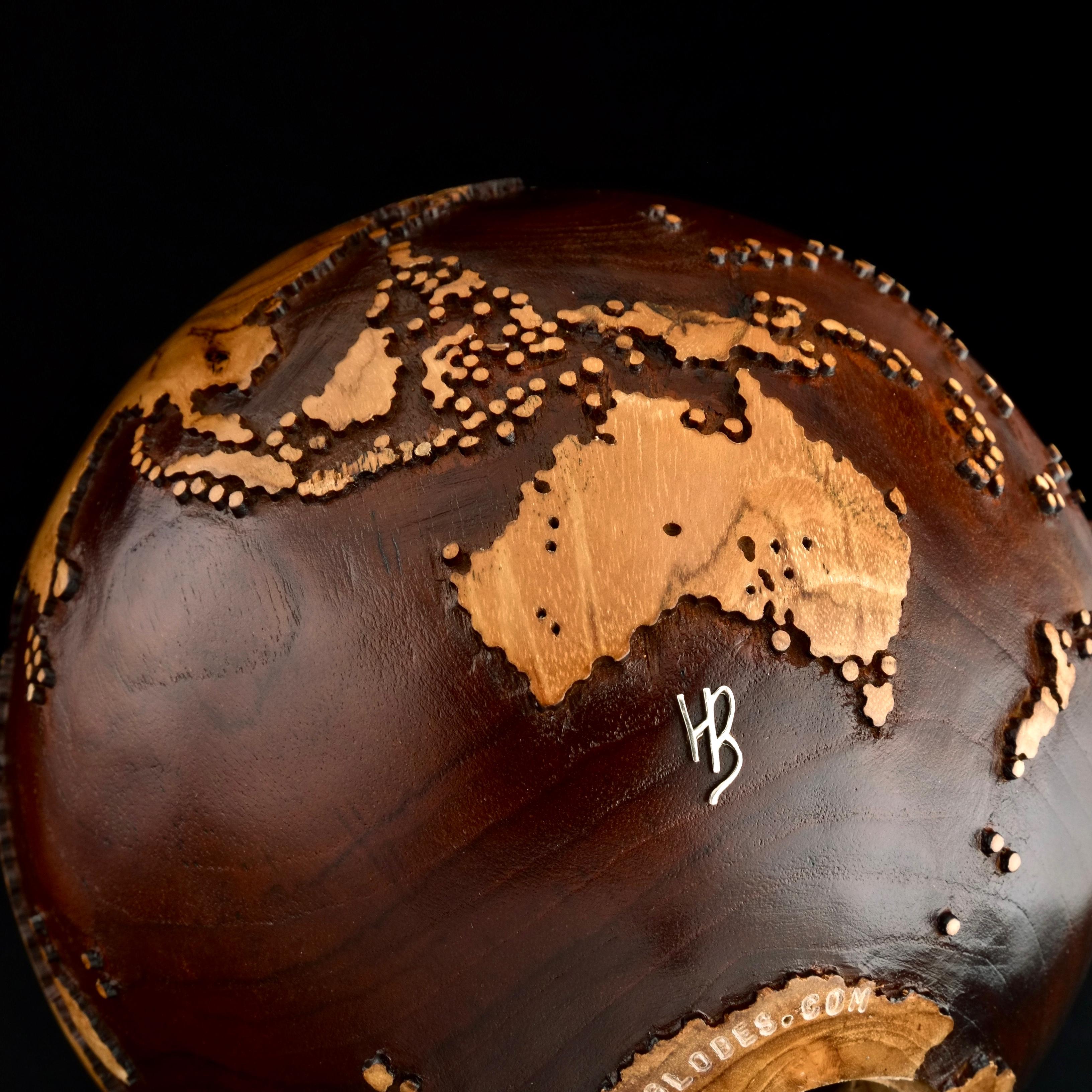 Make your Way Teak Walnut Stain by Bruno Helgen - wood globe sculpture  For Sale 12
