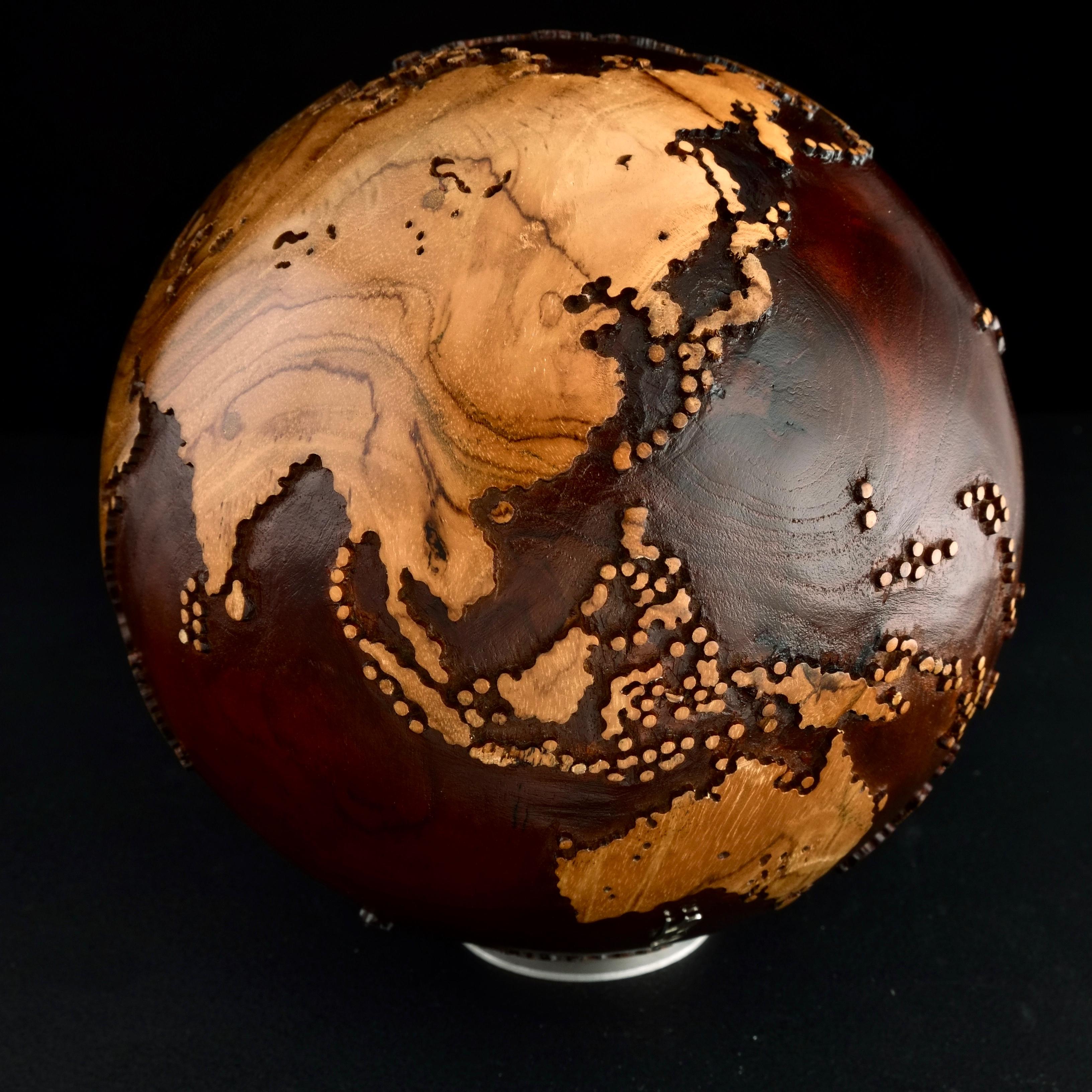 Make your Way Teak Walnut Stain by Bruno Helgen - wood globe sculpture  For Sale 2