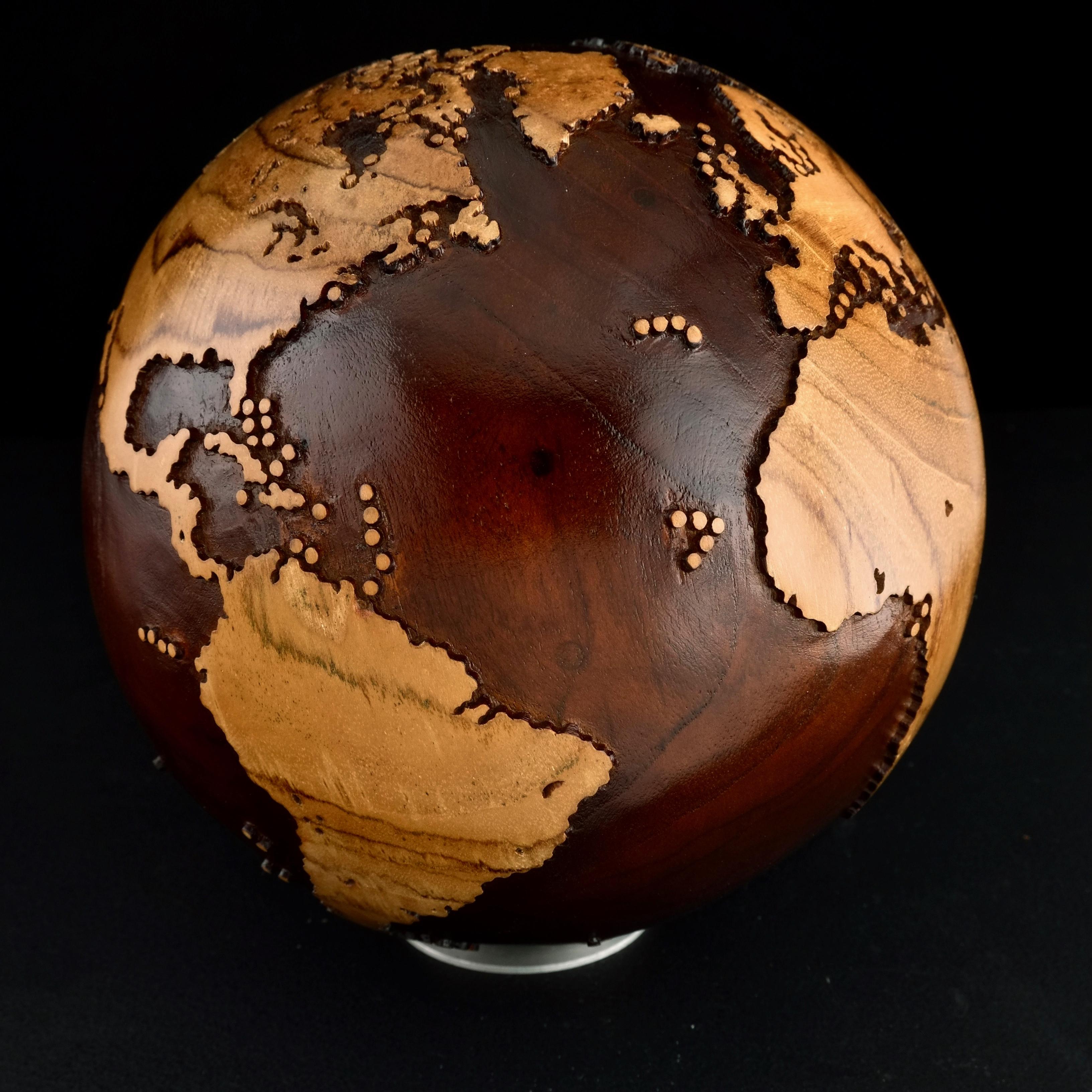 Make your Way Teak Walnut Stain by Bruno Helgen - wood globe sculpture  For Sale 6