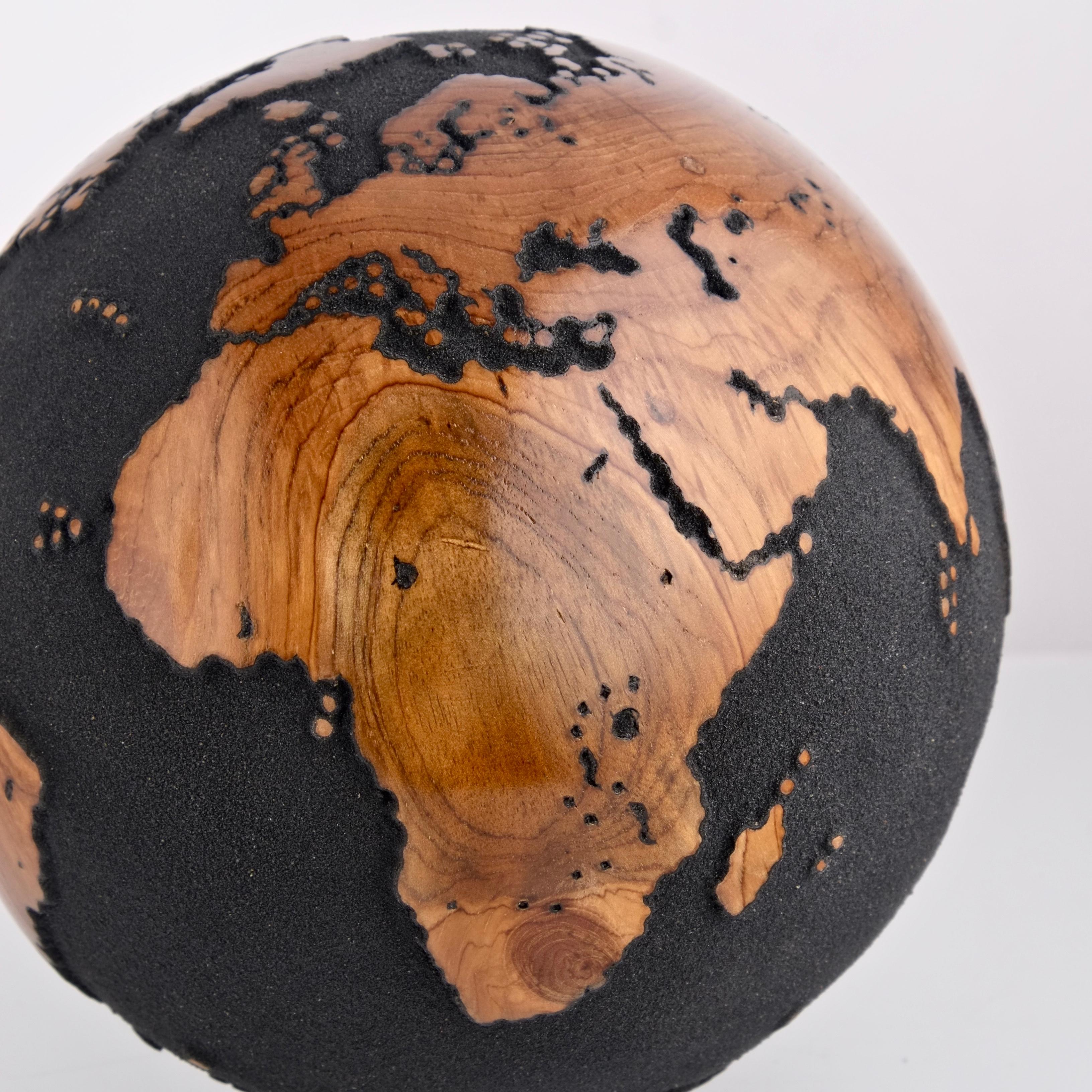 Midnight Journey Black Teak Globe by Bruno Helgen - wood globe sculpture  For Sale 10
