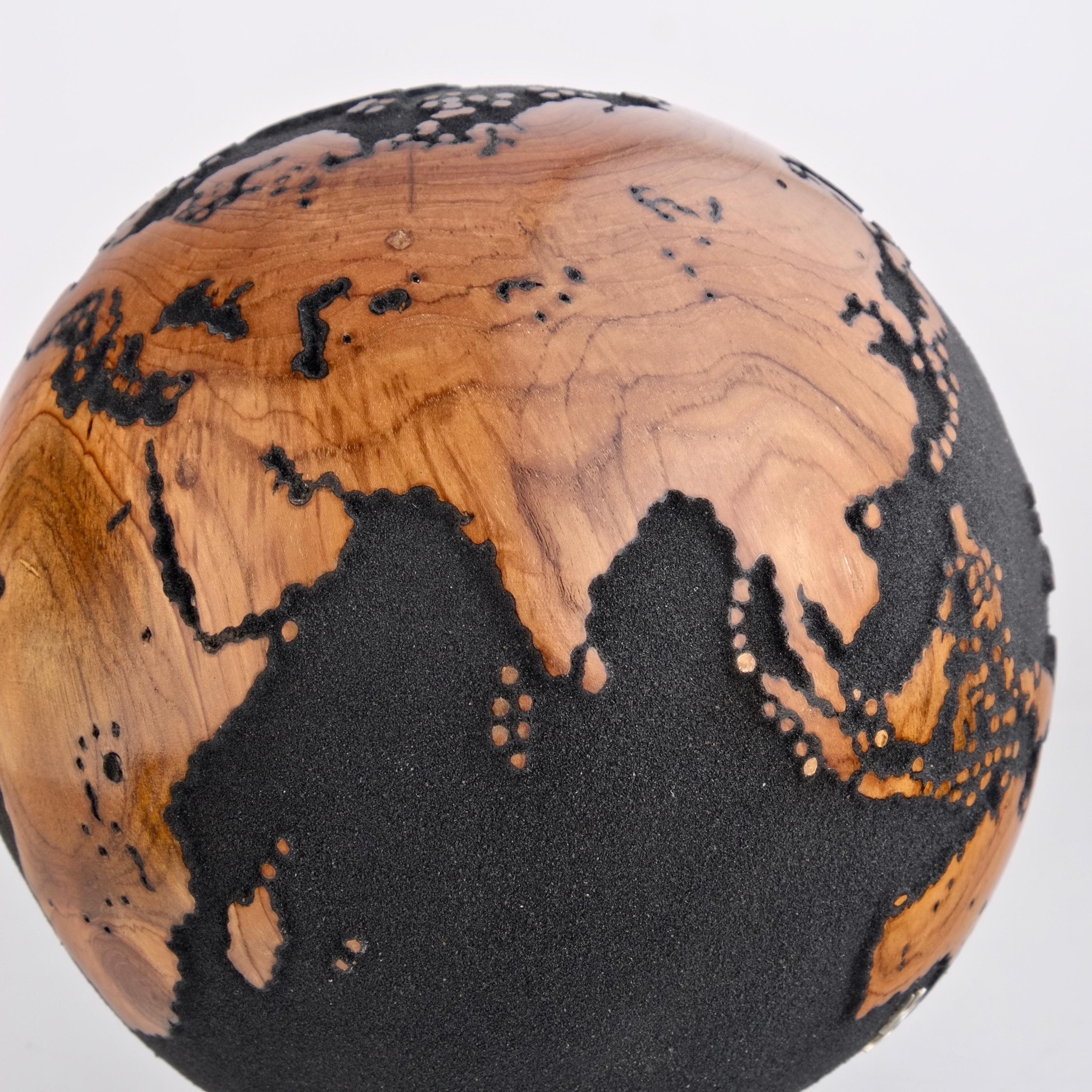 Midnight Journey Black Teak Globe by Bruno Helgen - wood globe sculpture  For Sale 12