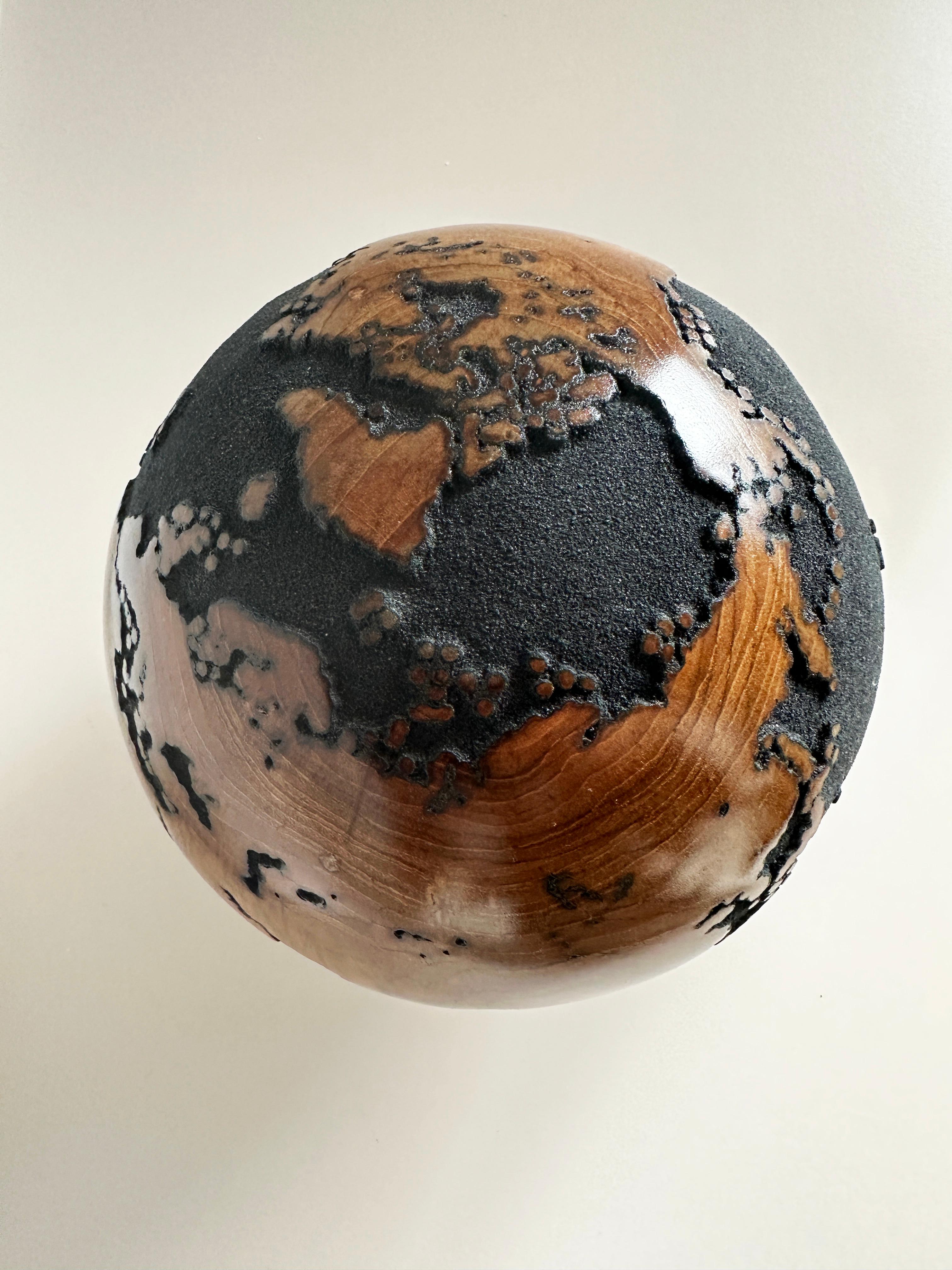 Midnight Journey Black Teak Globe by Bruno Helgen - wood globe sculpture  For Sale 15