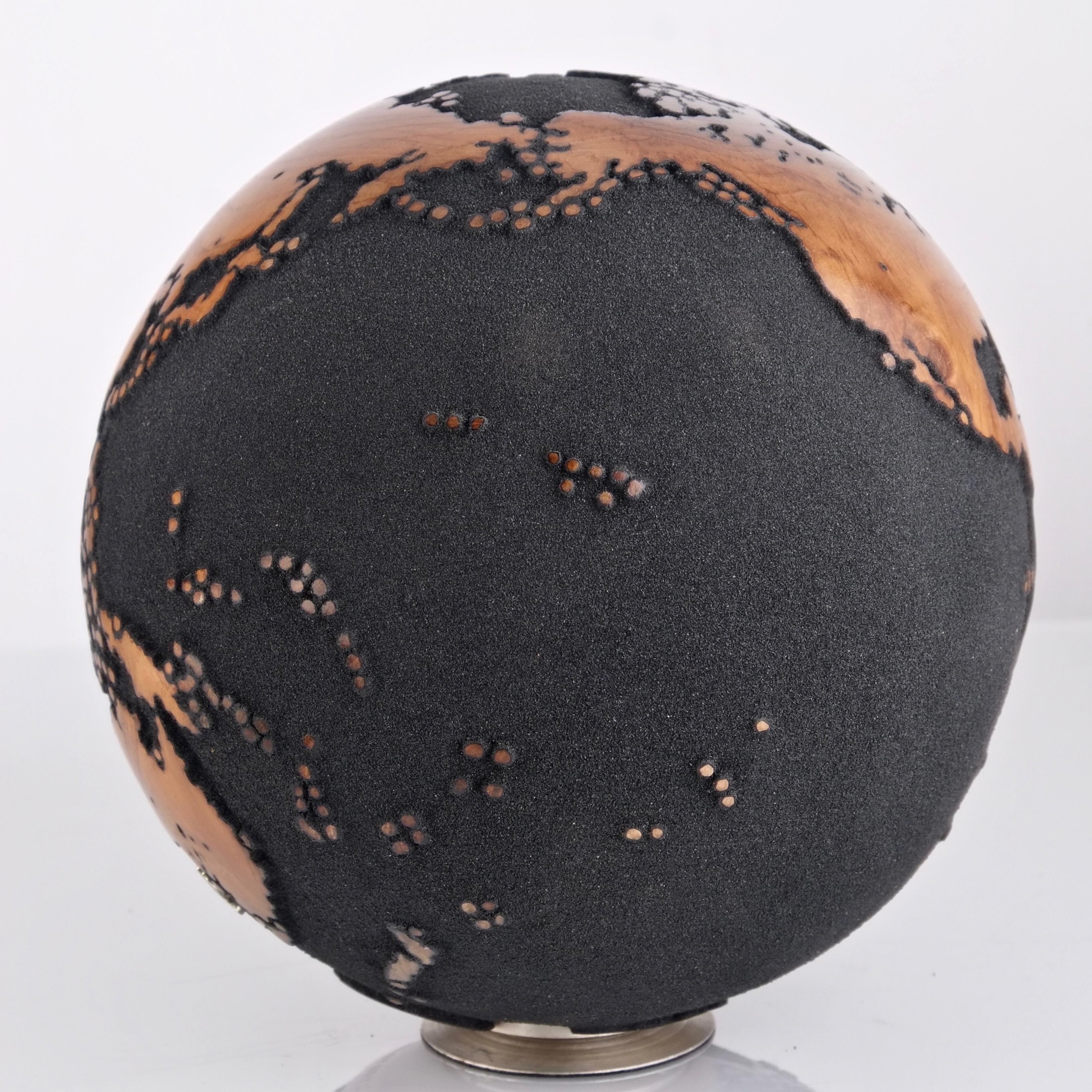 Midnight Journey Black Teak Globe by Bruno Helgen - wood globe sculpture  For Sale 6