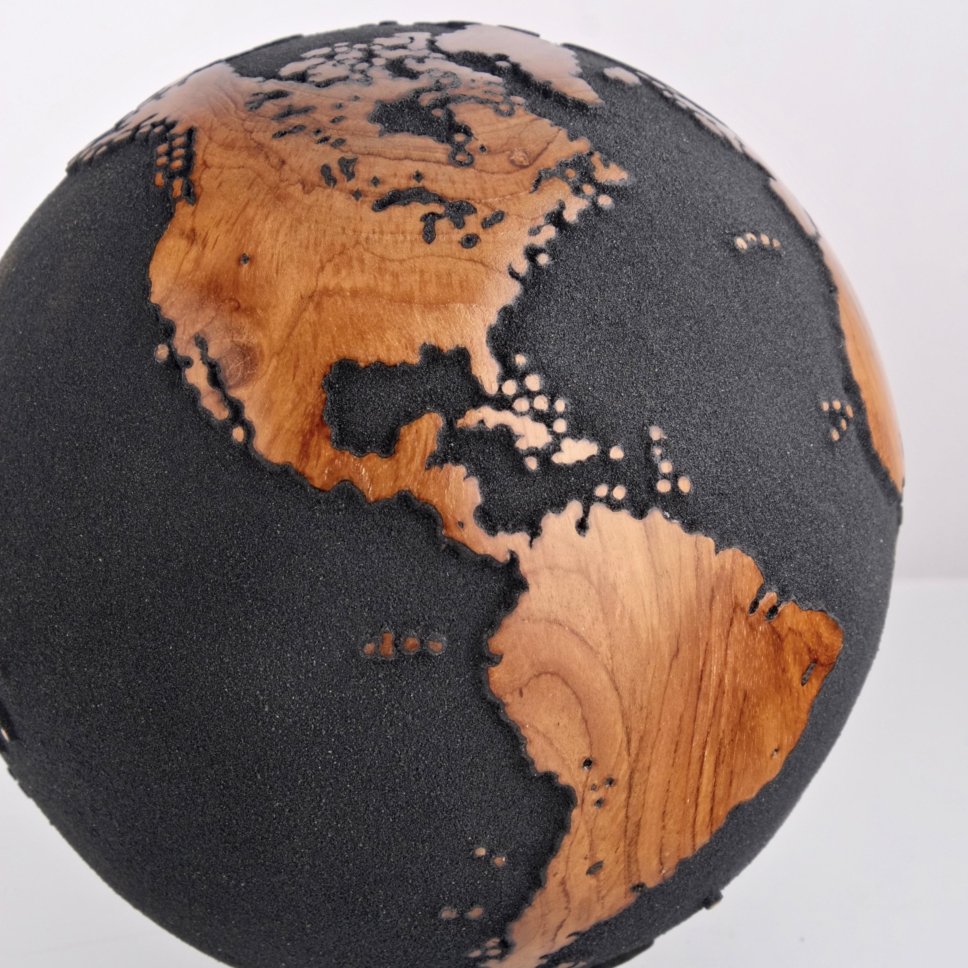 Midnight Journey Black Teak Globe by Bruno Helgen - wood globe sculpture  For Sale 8
