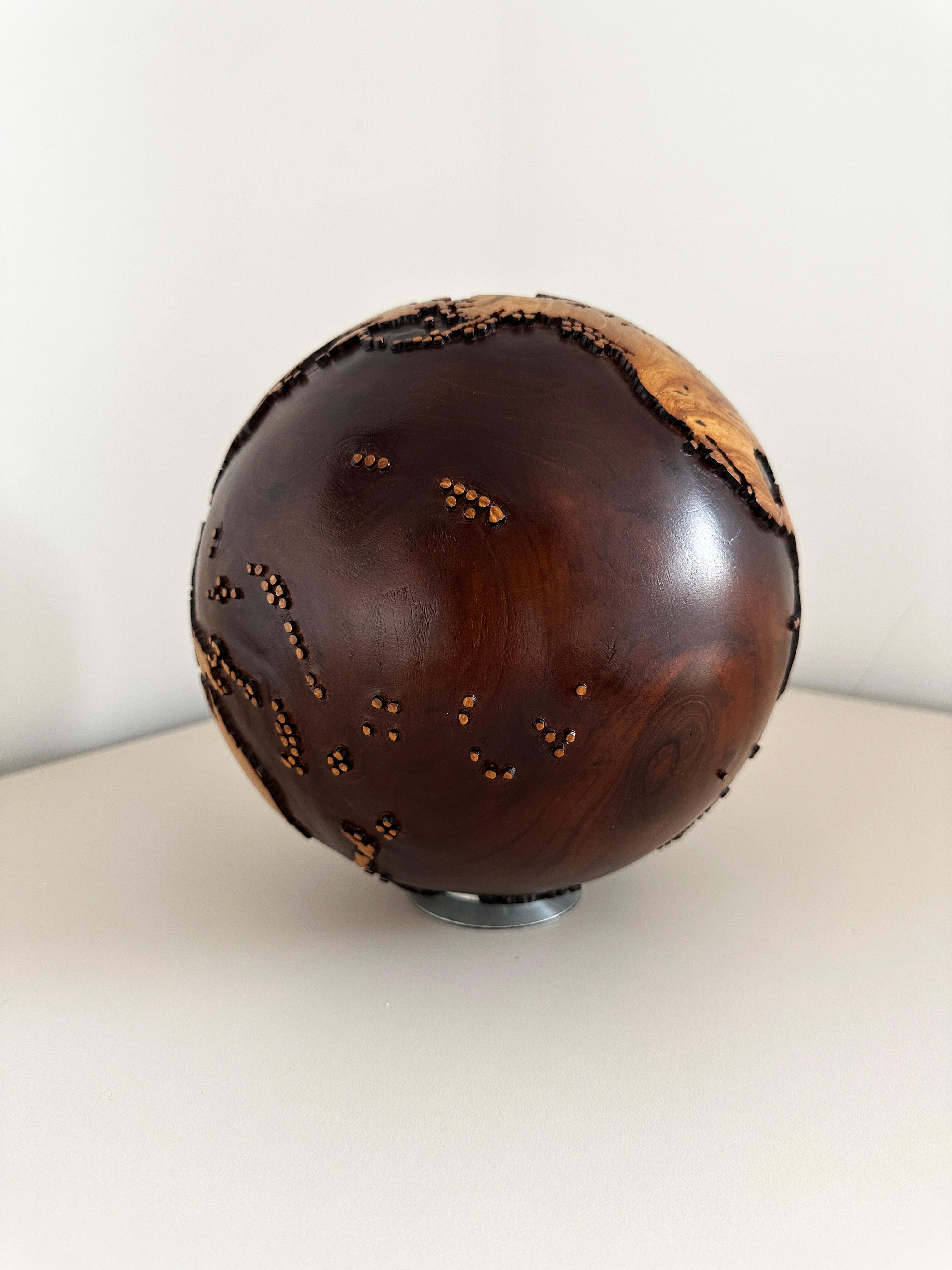 Take a Trip Teak Walnut Stain by Bruno Helgen - wood globe sculpture  For Sale 12