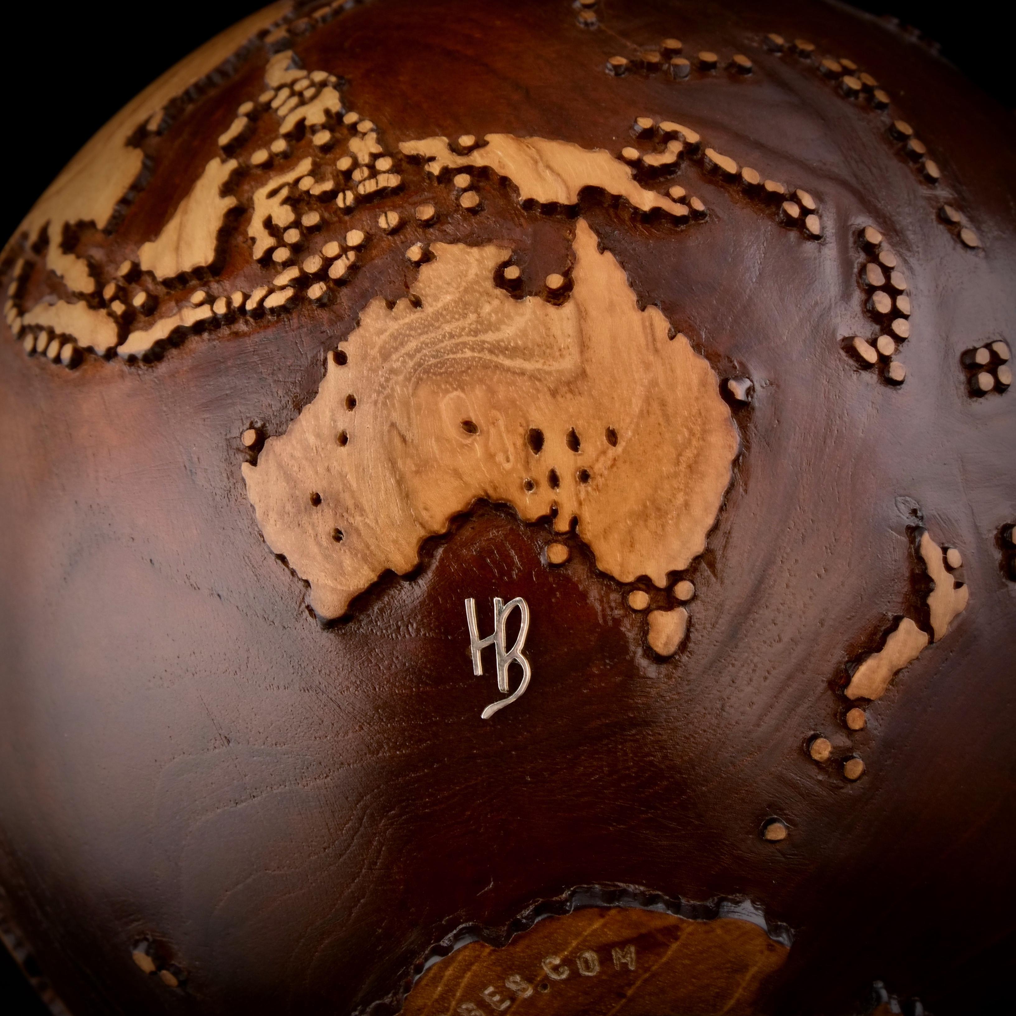 Take a Trip Teak Walnut Stain by Bruno Helgen - wood globe sculpture  For Sale 17