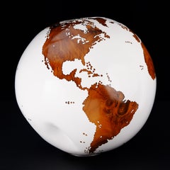 The Rainbow Eye - White Bruno Helgen Contemporary turning wood globe sculpture