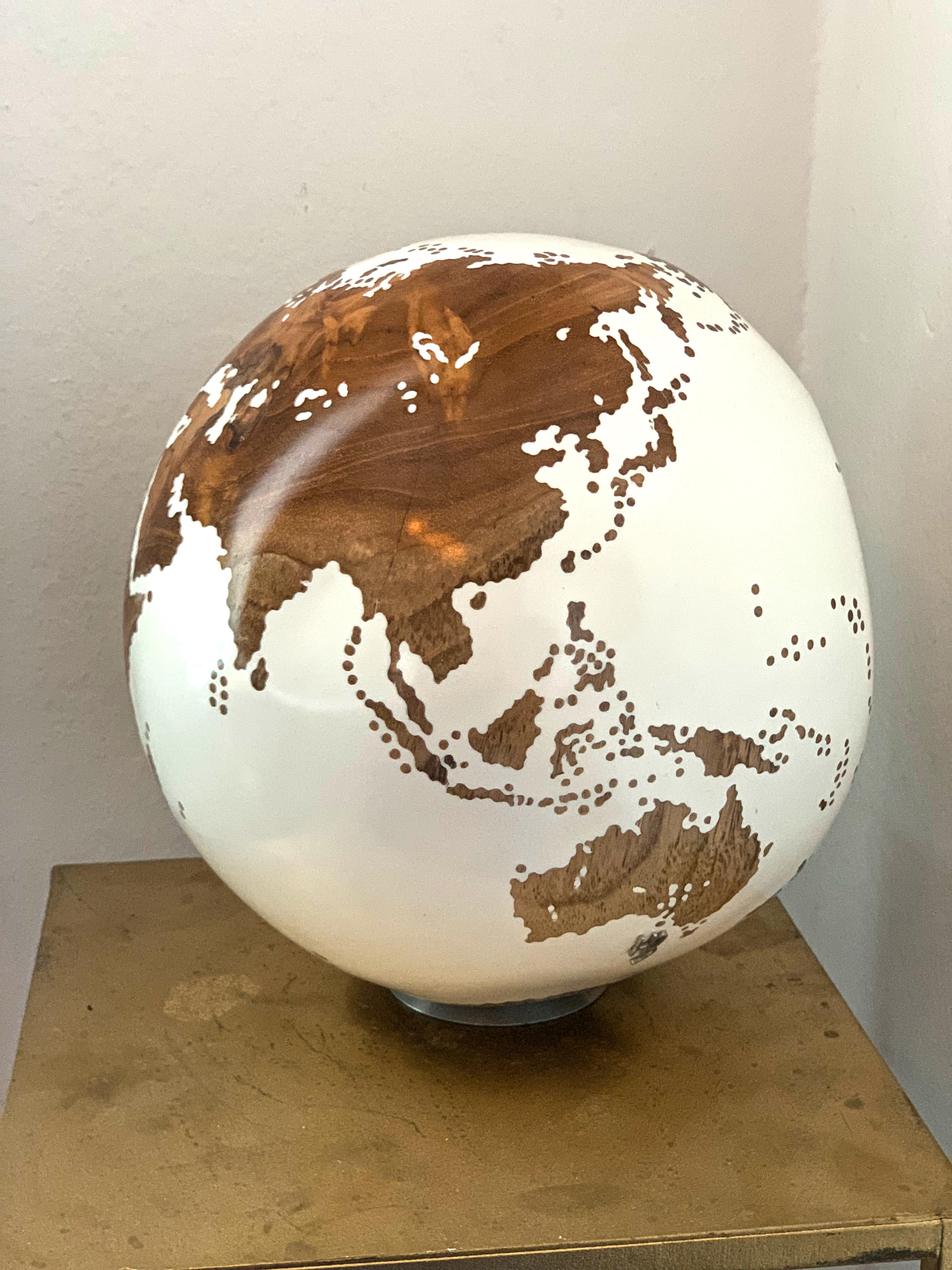 The World Globe by Bruno Helgen Contemporary Small White Teak Wood Sculpture 2