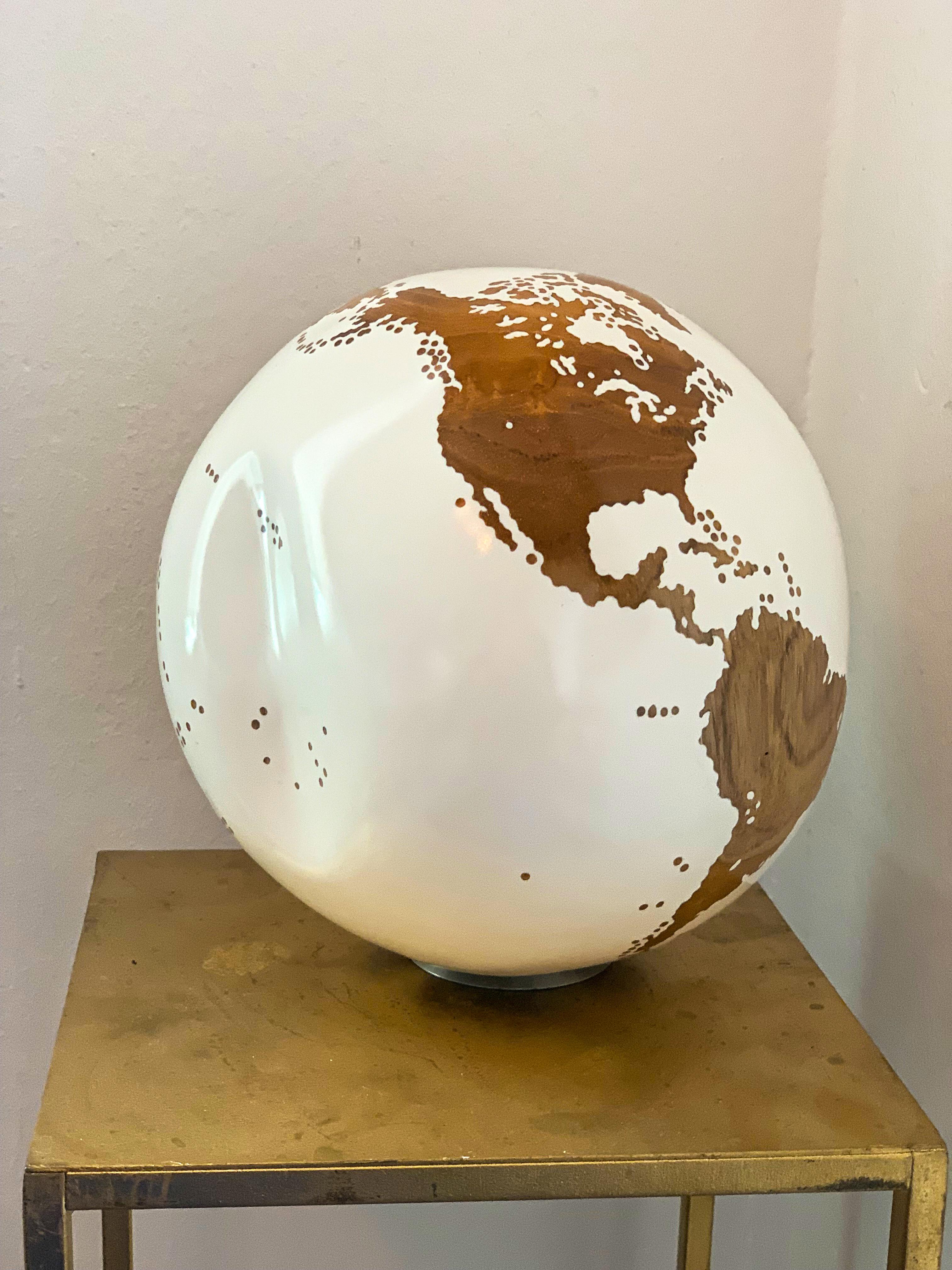 The World Globe by Bruno Helgen Contemporary Small White Teak Wood Sculpture 5