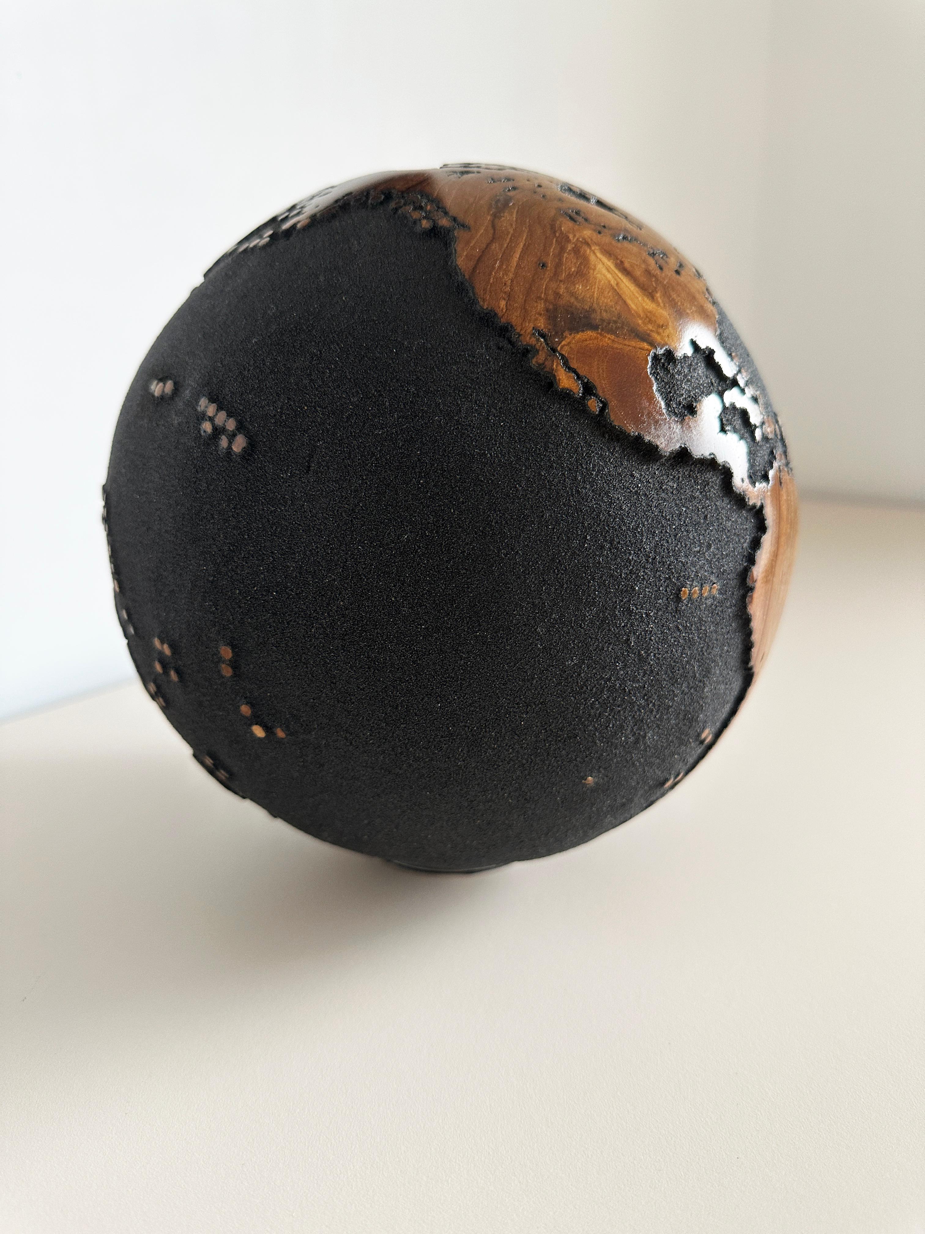 Travel with me Black Teak Globe by Bruno Helgen - wood globe sculpture  For Sale 13