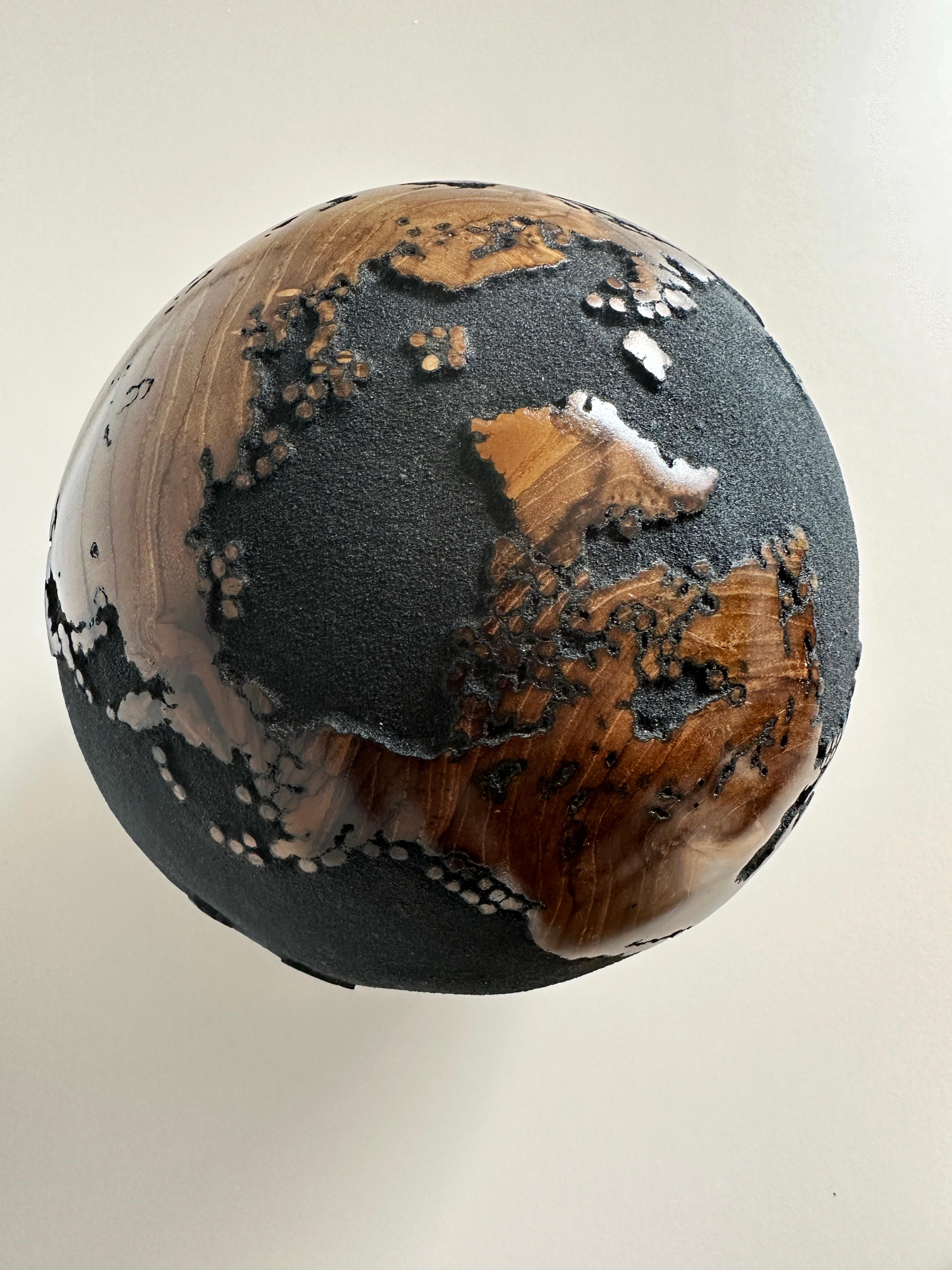 Travel with me Black Teak Globe by Bruno Helgen - wood globe sculpture  For Sale 15