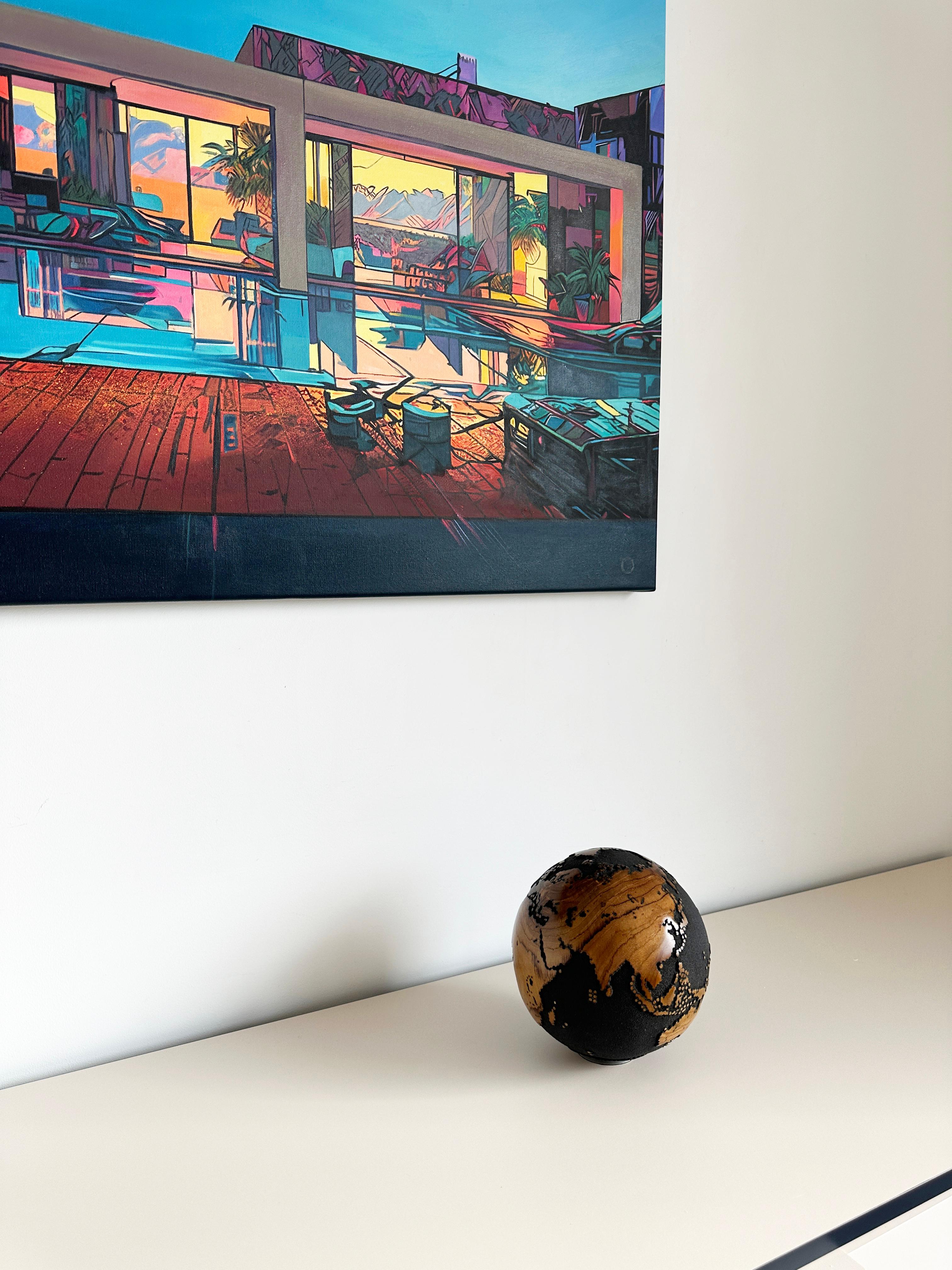 Travel with me Black Teak Globe by Bruno Helgen - wood globe sculpture  For Sale 8