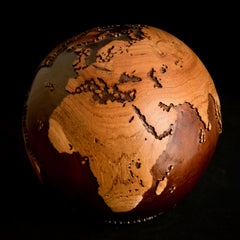 Voyage Teck Walnut Stain by Bruno Helgen - sculpture globe en bois 