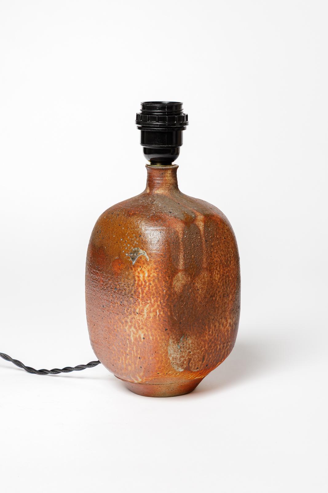 Bruno Hrdy La Borne 20th century design brown stoneware ceramic table lamp 1970 In Excellent Condition For Sale In Neuilly-en- sancerre, FR