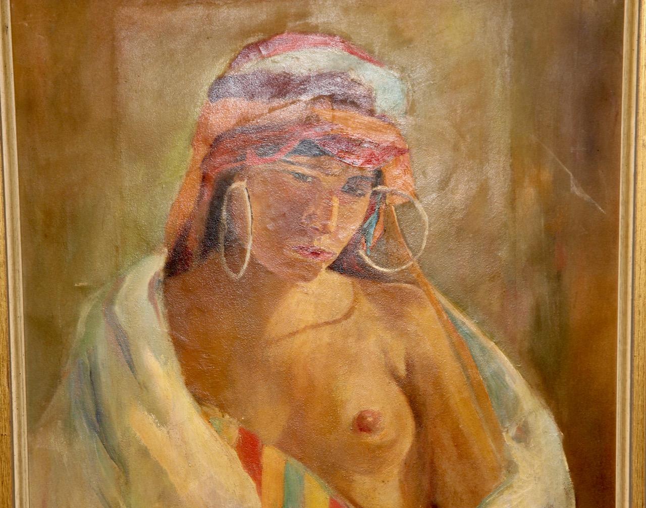 Peinture à l'huile ancienne, Bruno Jüttner, Nu d'une jeune femme nord-africaine en vente 3