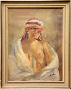 Peinture à l'huile ancienne, Bruno Jüttner, Nu d'une jeune femme nord-africaine