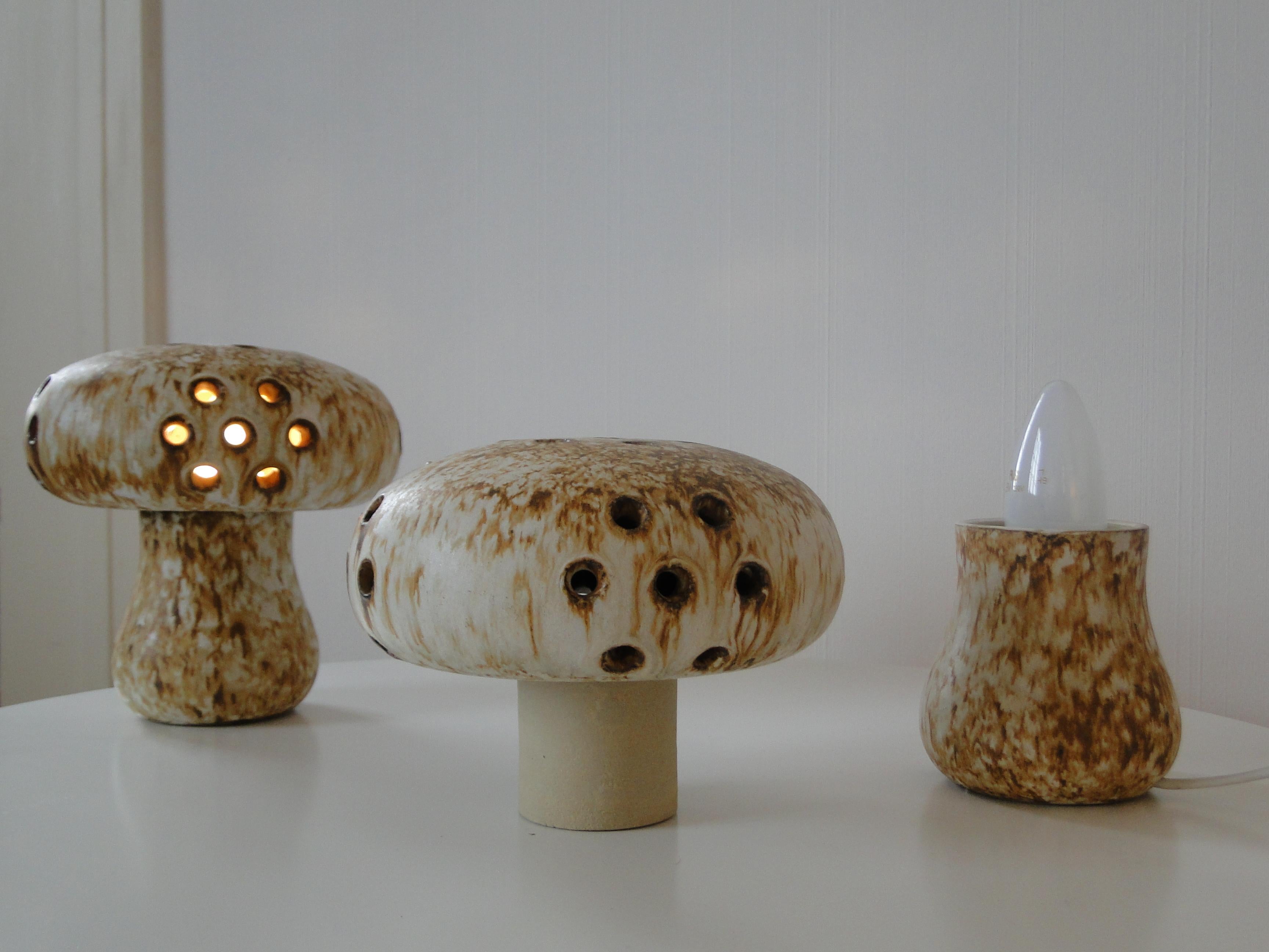 Stoneware Bruno Karlsson for Ego Pair of Vintage Mushroom Lamps 