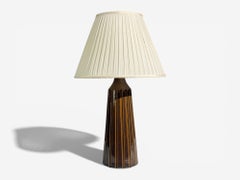Bruno Karlsson, Large Table Lamp, Brown Stoneware, Sweden, 1960s