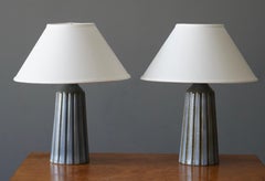 Bruno Karlsson, Sizable Fluted Table Lamps, Stoneware, Studio Ego, Sweden, 1960s
