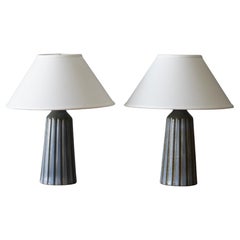 Bruno Karlsson, Sizable Fluted Table Lamps, Stoneware, Studio Ego, Sweden, 1960s