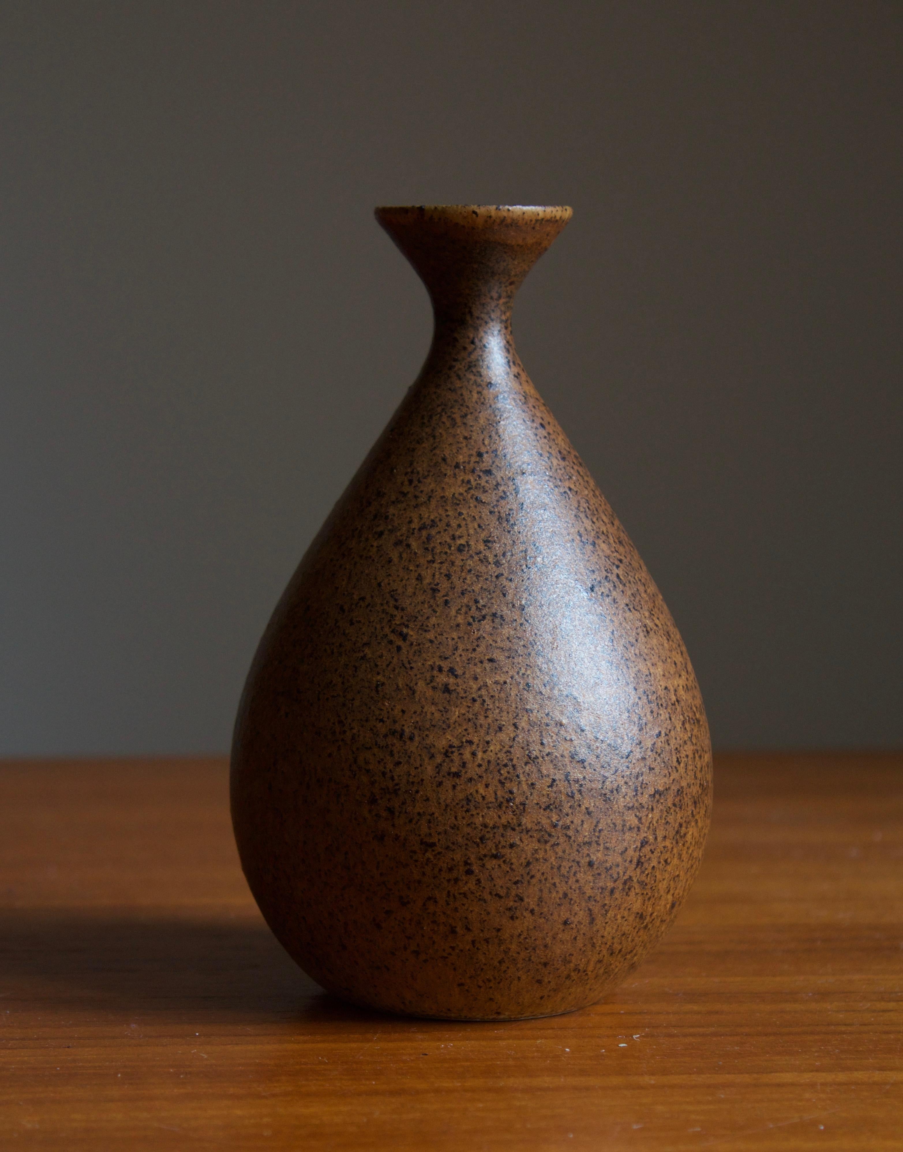 Swedish Bruno Karlsson, Small Vase, Brown Stoneware, Studio Ego, Sweden, 1960s