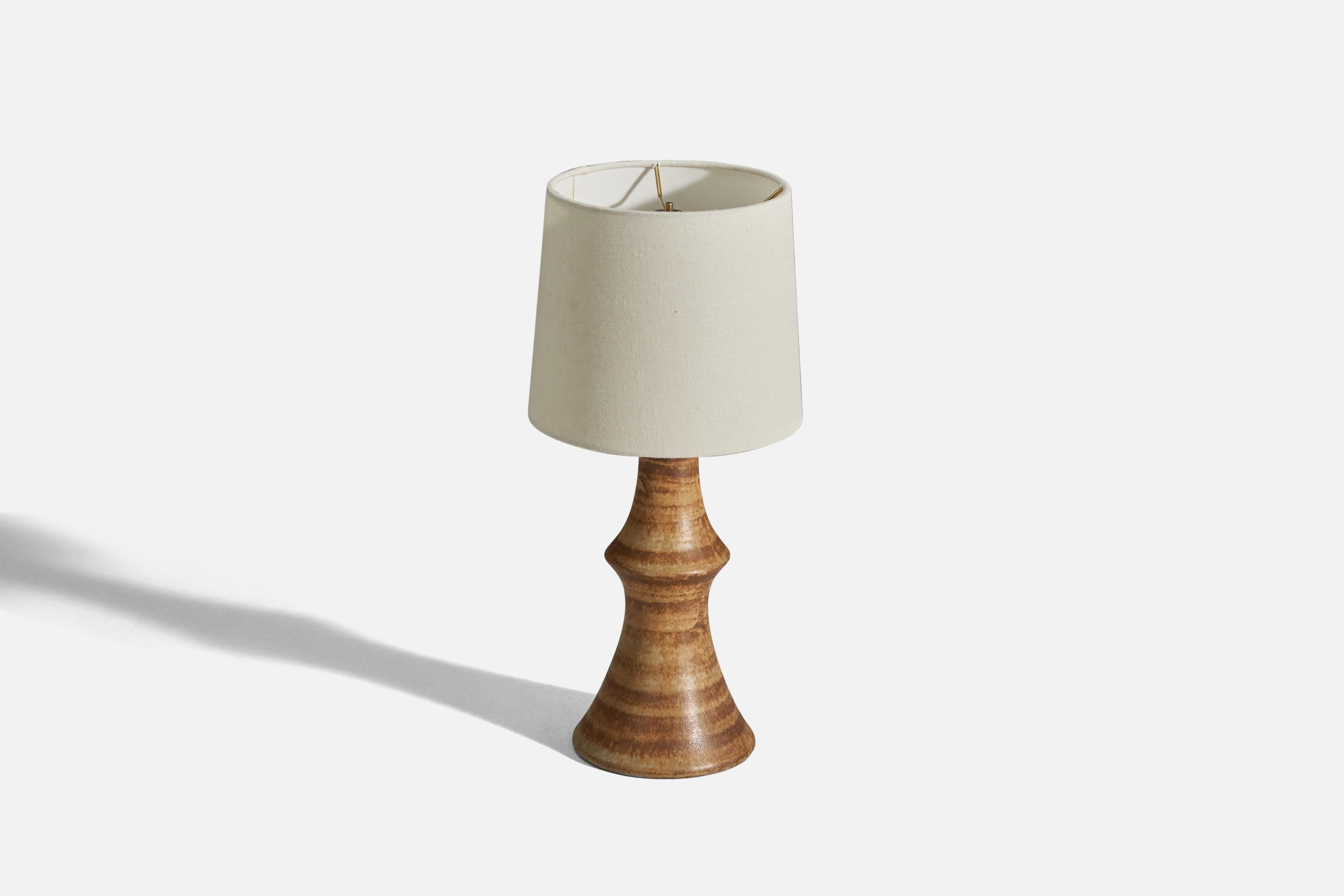 Scandinavian Modern Bruno Karlsson, Table Lamp, Brown Glazed Stoneware, Studio Ego, Sweden, 1960s For Sale