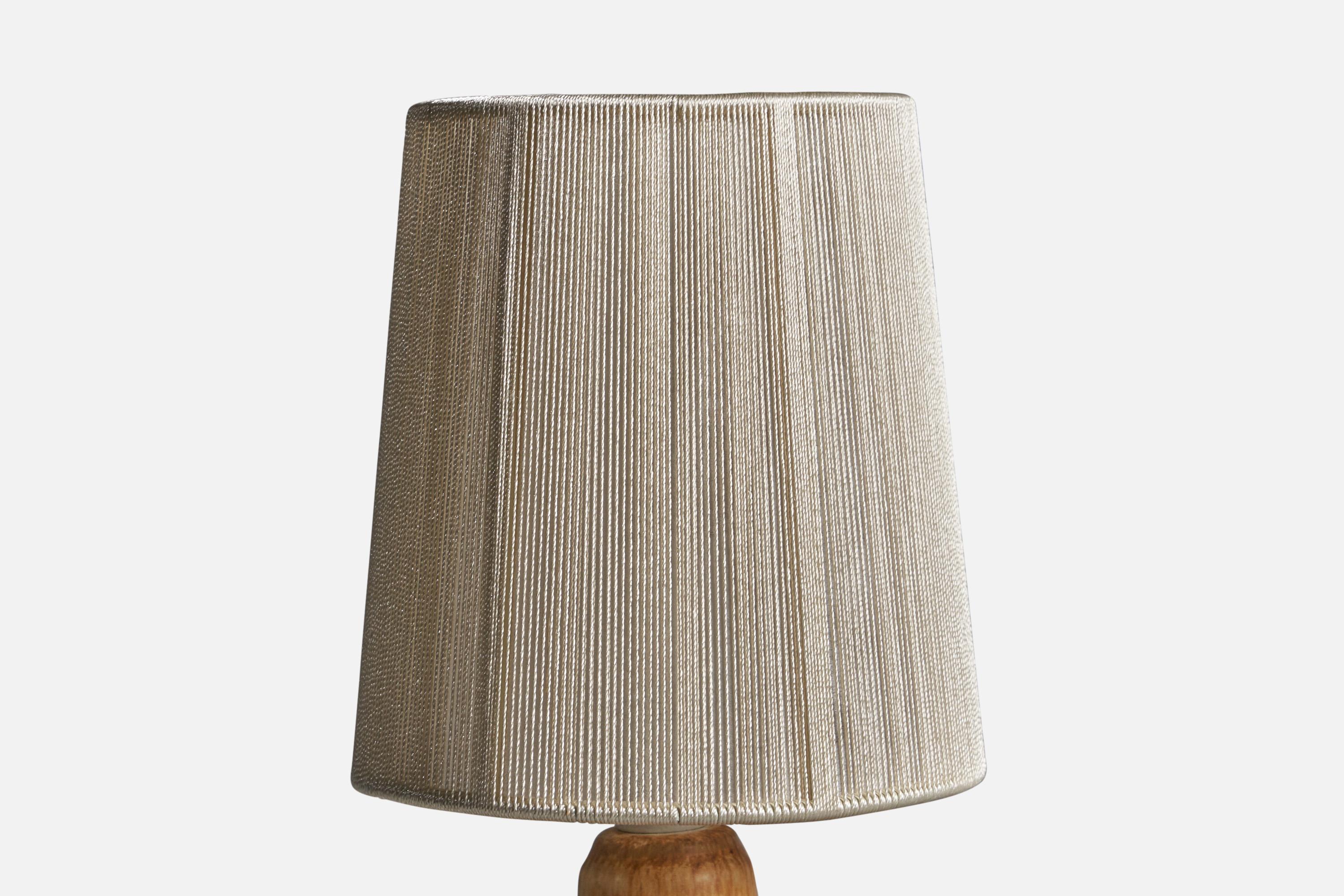 Swedish Bruno Karlsson, Table Lamp, Stoneware, Fabric, Sweden, 1960s For Sale