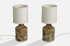 Bruno Karlsson, Table Lamps, Stoneware, Fabric, Sweden, 1960s
