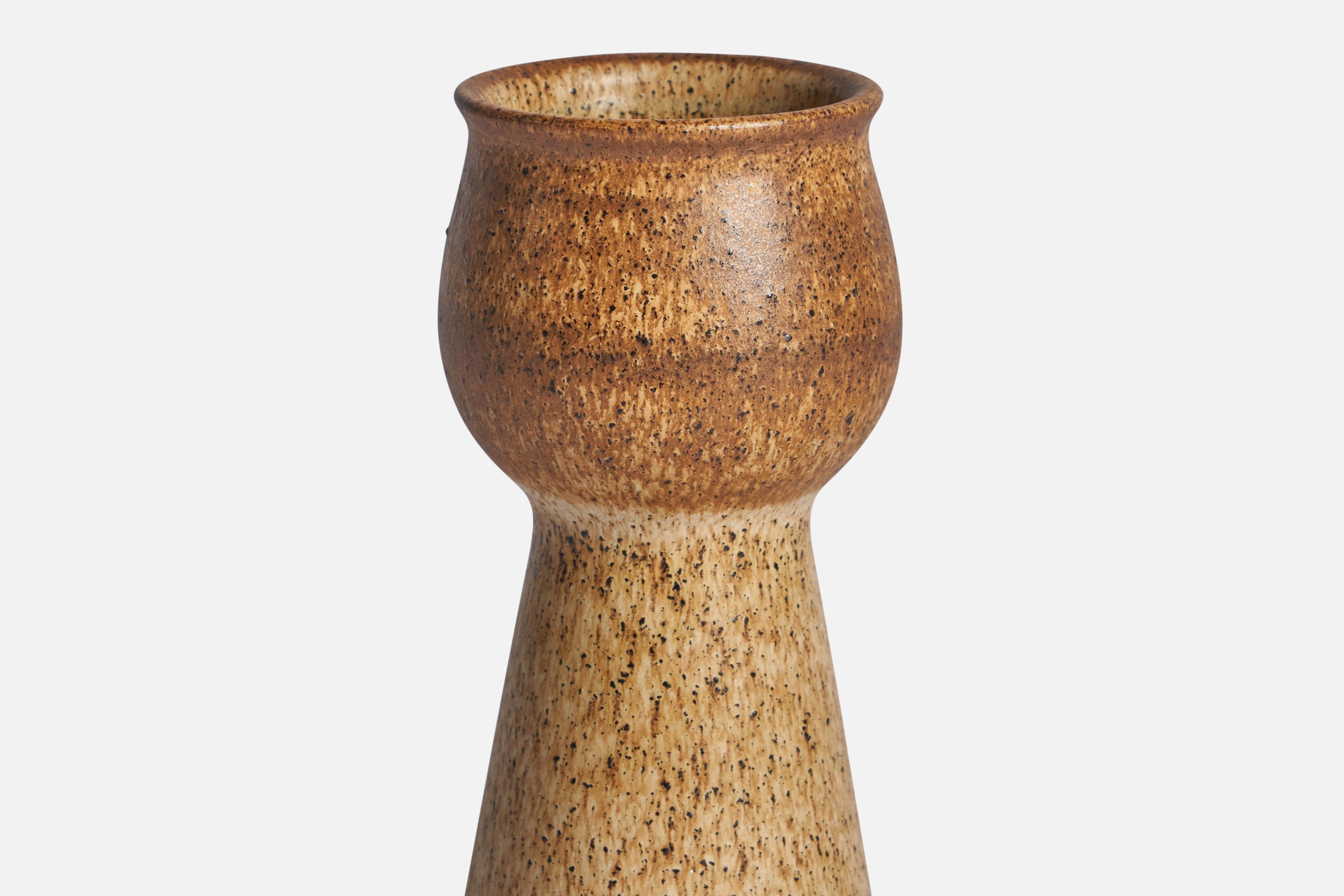 A brown and beige-glazed stoneware vase designed by Bruno Karlsson and produced by Ego Stengods, Sweden, 1960s.