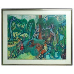 Bruno Krauskopf, 1892-1960, Garden Party Gouache on Paper Painting