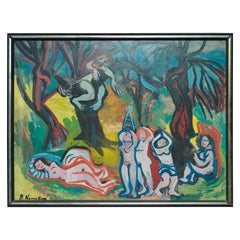 Bruno Krauskopf, 1892-1960, “Merry Maidens” Gouache on Paper Painting