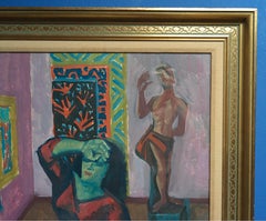 Bruno Krauskopf, 1892-1960, Portrait Woman with Matisse Gouache Paper Painting