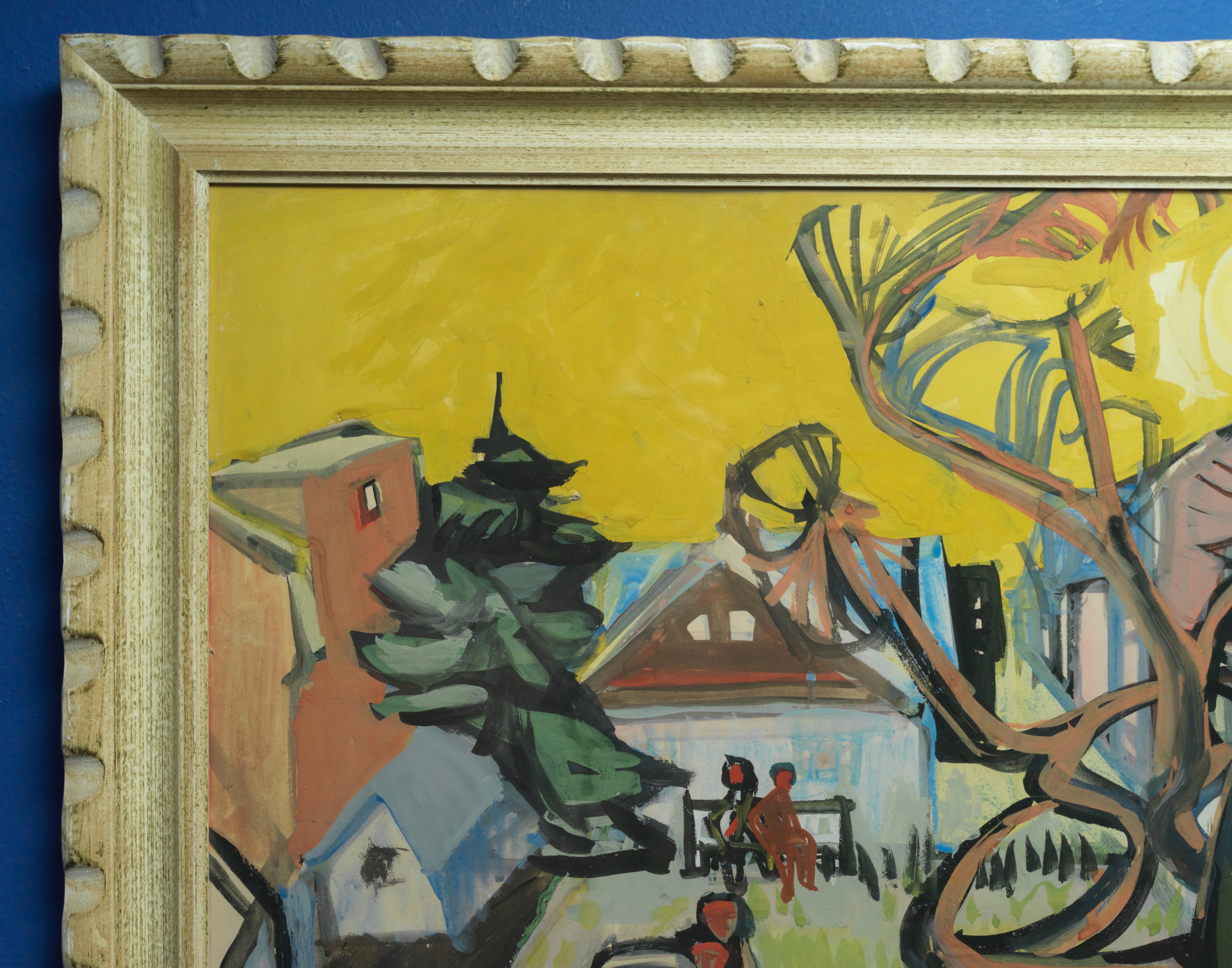 20th Century Bruno Krauskopf, 1892-1960, Town Scene with Trees, Gouache on Paper Painting For Sale