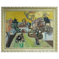 Bruno Krauskopf, 1892-1960, Stadtszene mit Bäumen, Gouache auf Papiergemälde