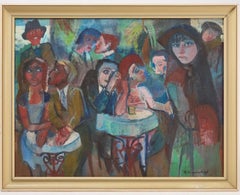 Pittura ad olio espressionista tedesca Bruno Krauskopf Scena di caffè cubista