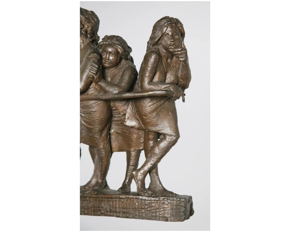 Bruno Lucchesi Bronze Procession Sculpture Group of Women and Children on a Balc For Sale 5