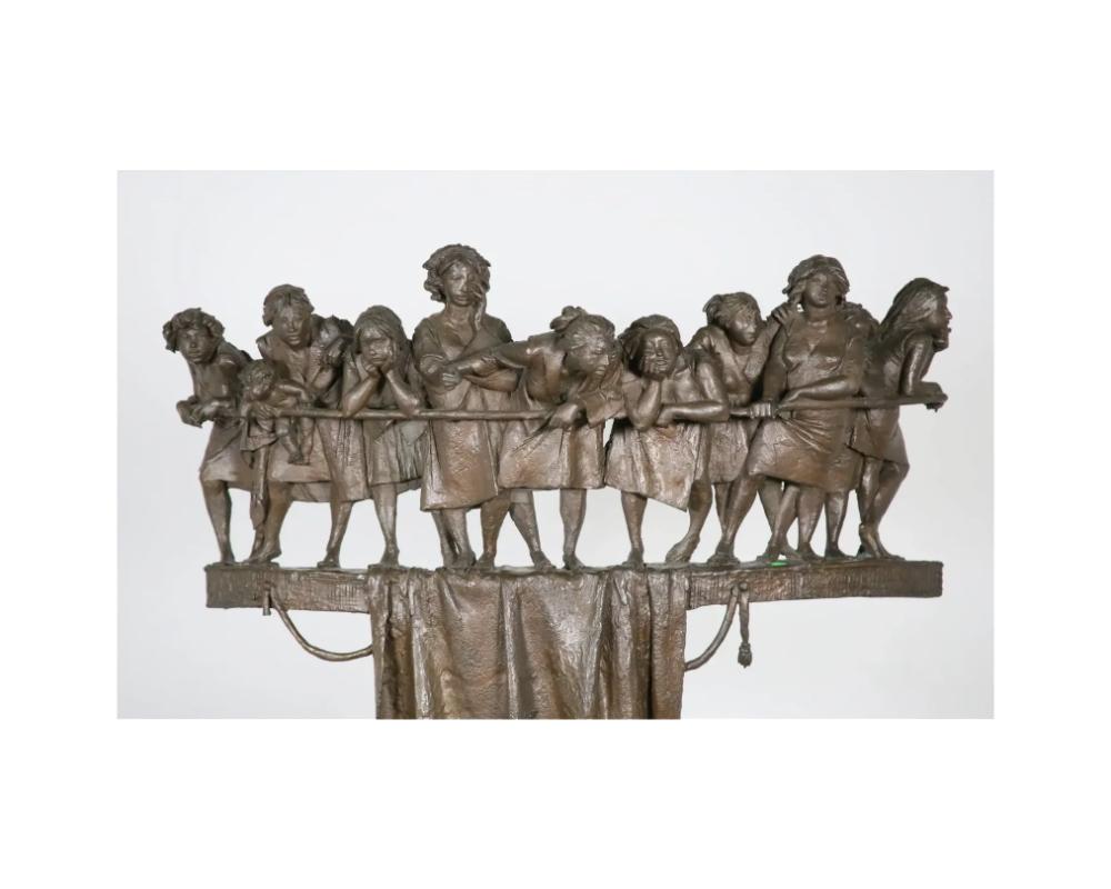 20th Century Bruno Lucchesi Bronze Procession Sculpture Group of Women and Children on a Balc For Sale