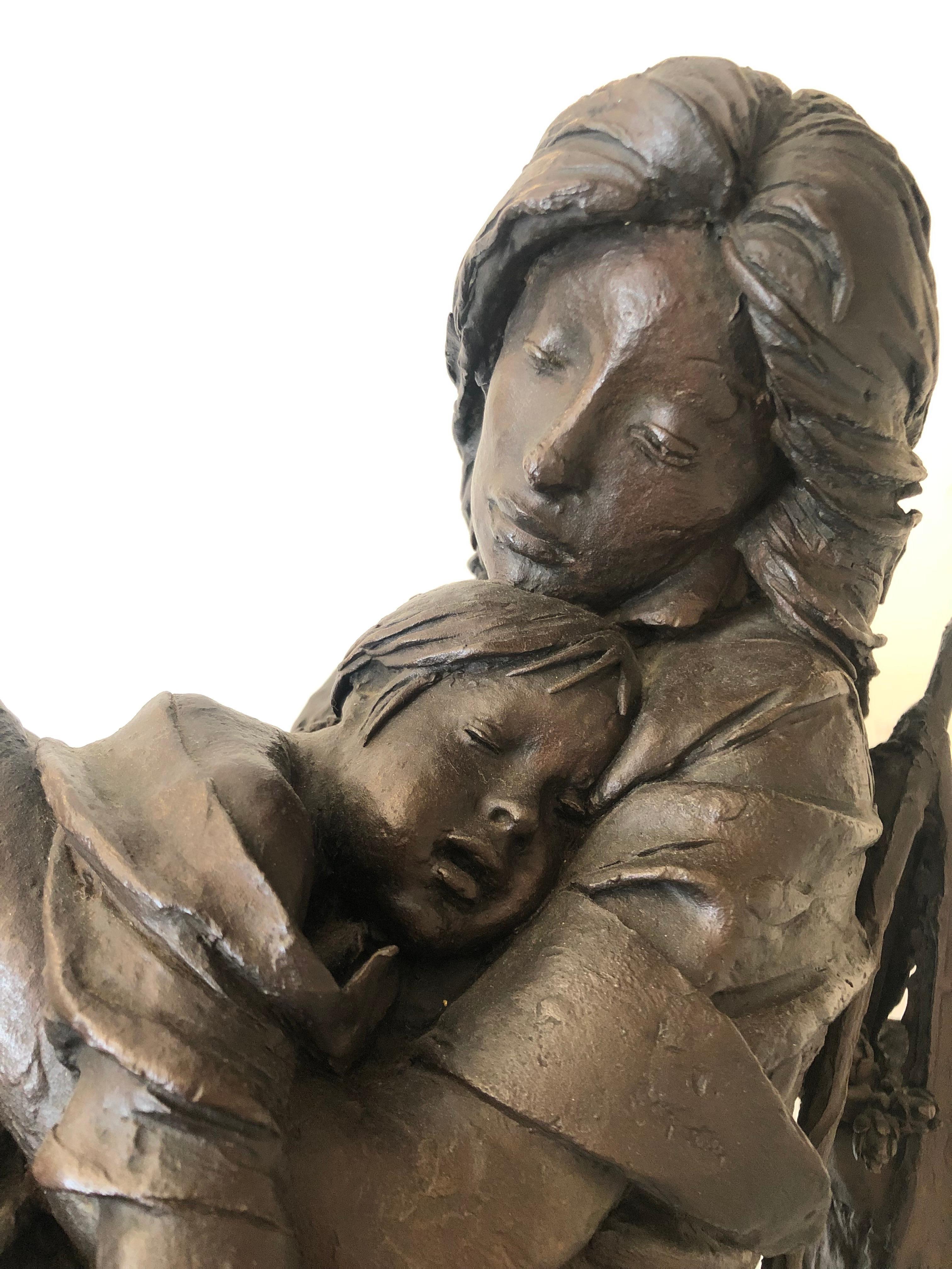 After Shopping Mother And Child Bronze Sculpture - Gold Figurative Sculpture by Bruno Lucchesi
