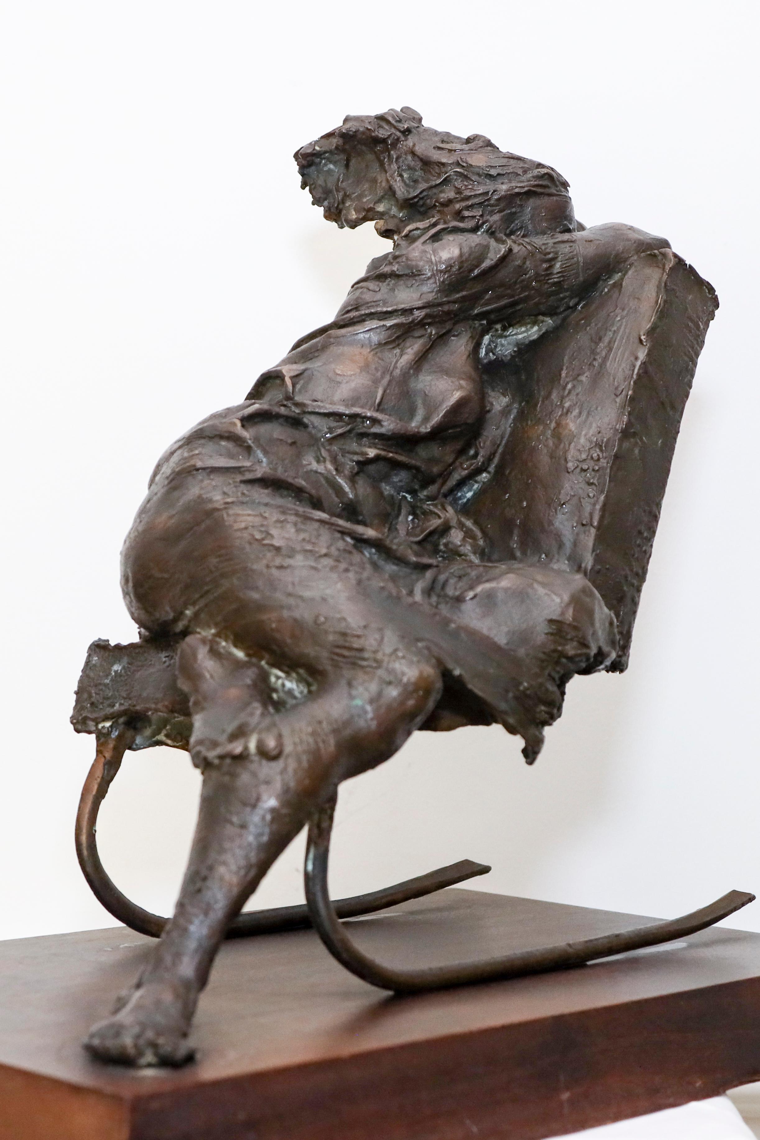 This bronze sculpture of a woman in a chair, is typical of the work of Bruno Lucchese.  Born in Italy in 1926, Bruno Lucchesi has been referred to as “the last of the Renaissance sculptors.” Lucchesi divides his time between New York and Italy. A