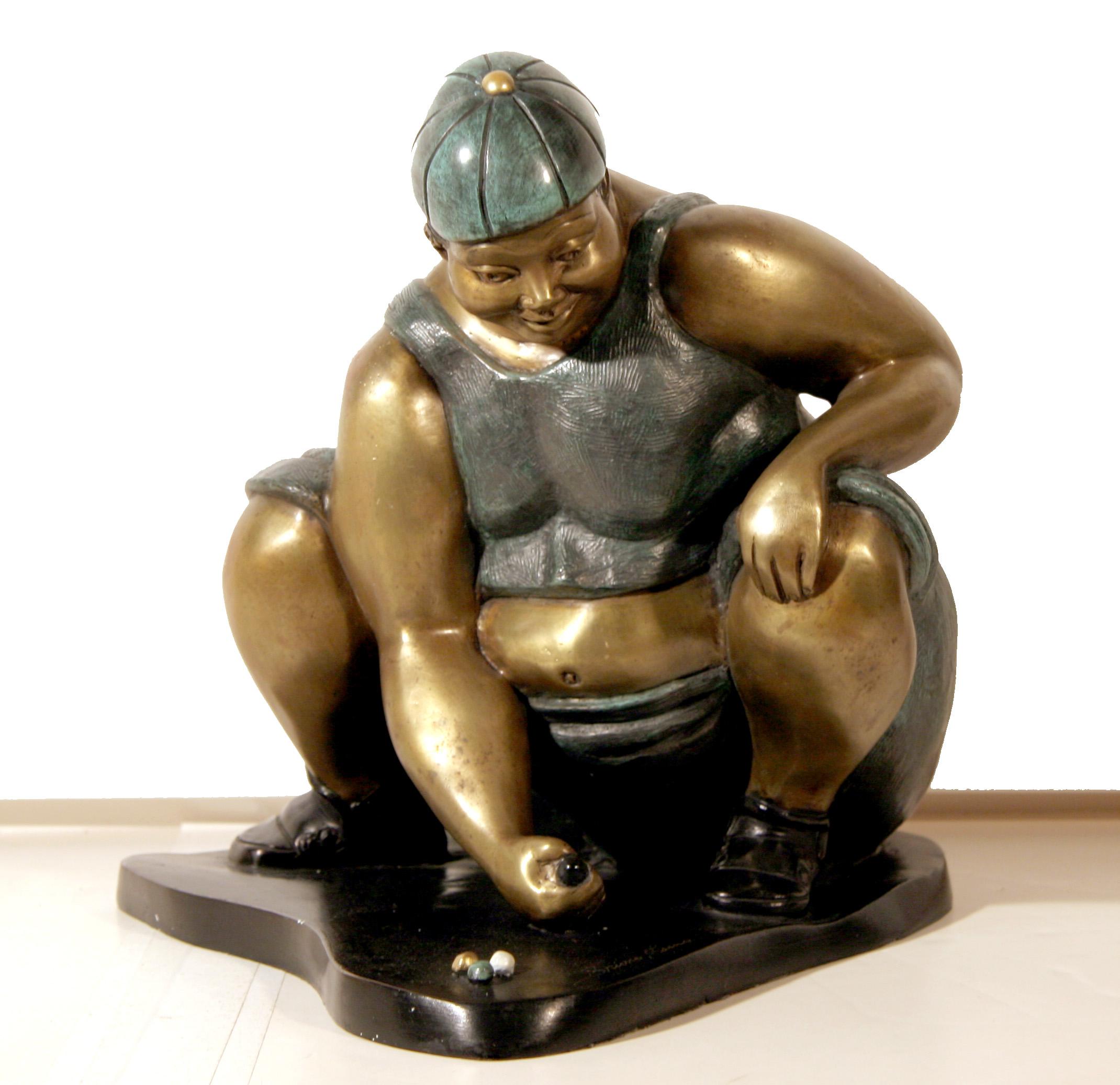 Jugando Canicas, signierte und nummerierte Bronze-Skulptur von Bruno Luna