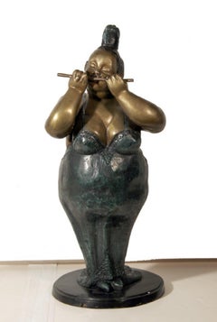 La Flautista, Signed Bronze Sculpture by Bruno Luna