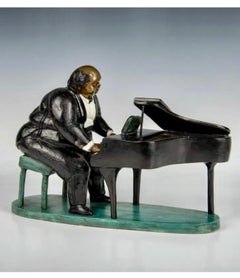 Escultura de Bronce Policromado Pianista de Club Nocturno de Jazz con Esmoquin Bruno Luna