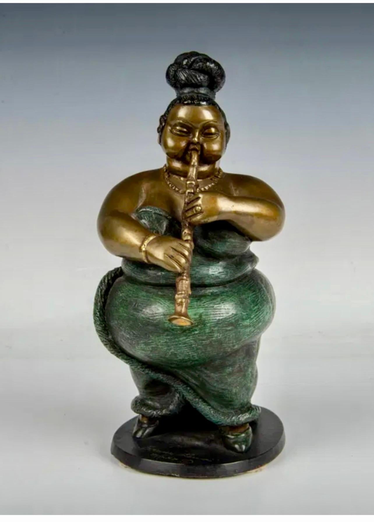 Polychrome Bronze Sculpture Jazz Nightclub Singer Clarinet Player Bruno Luna For Sale 1