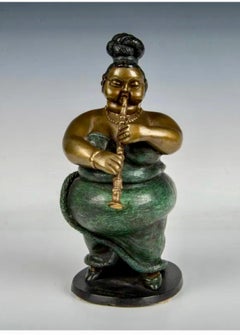 Escultura de Bronce Policromado Cantante de Club Nocturno de Jazz Clarinetista Bruno Luna