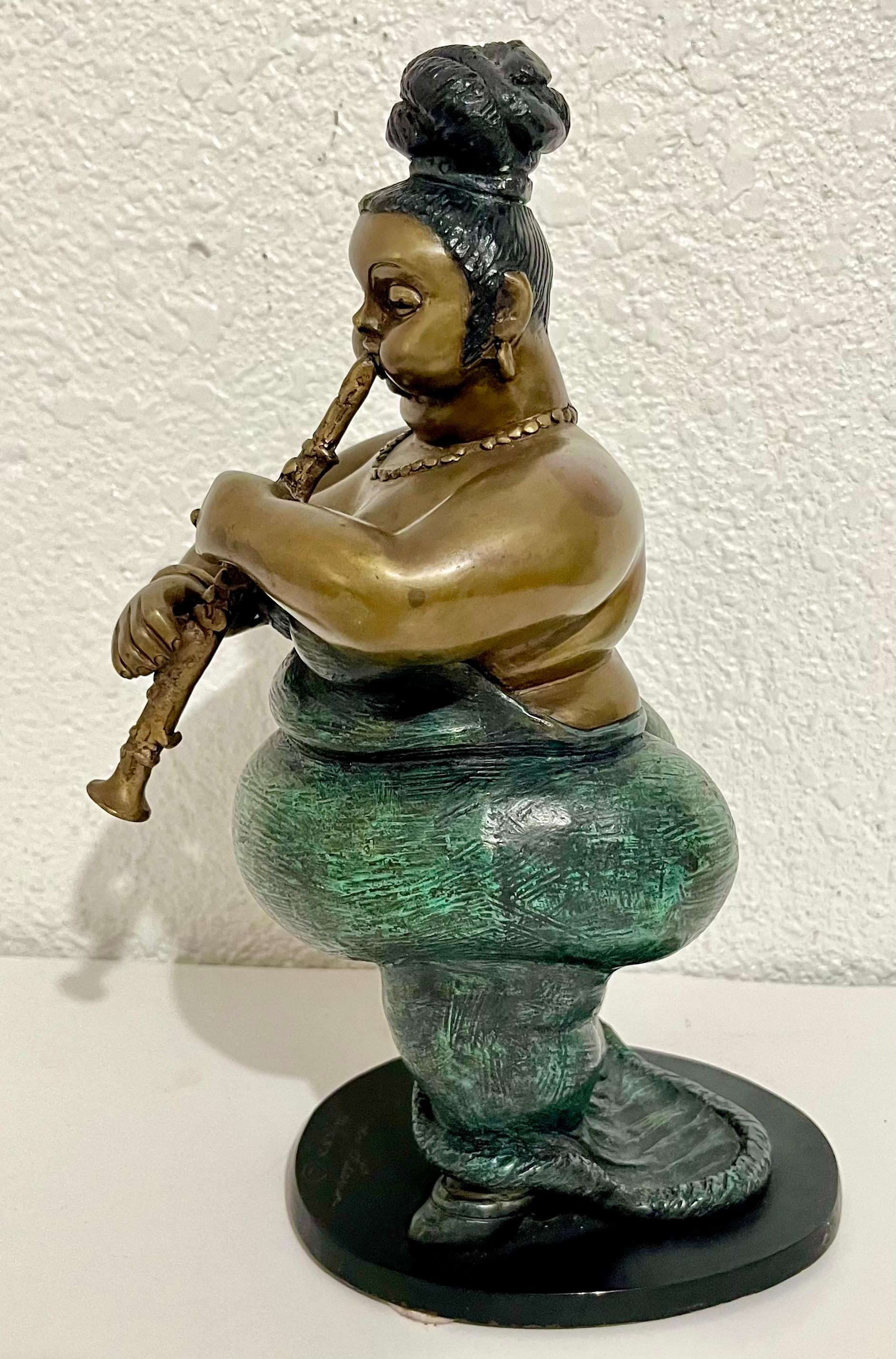 Polychrome Bronze Sculpture Jazz Nightclub Singer Clarinet Player Bruno Luna For Sale 5