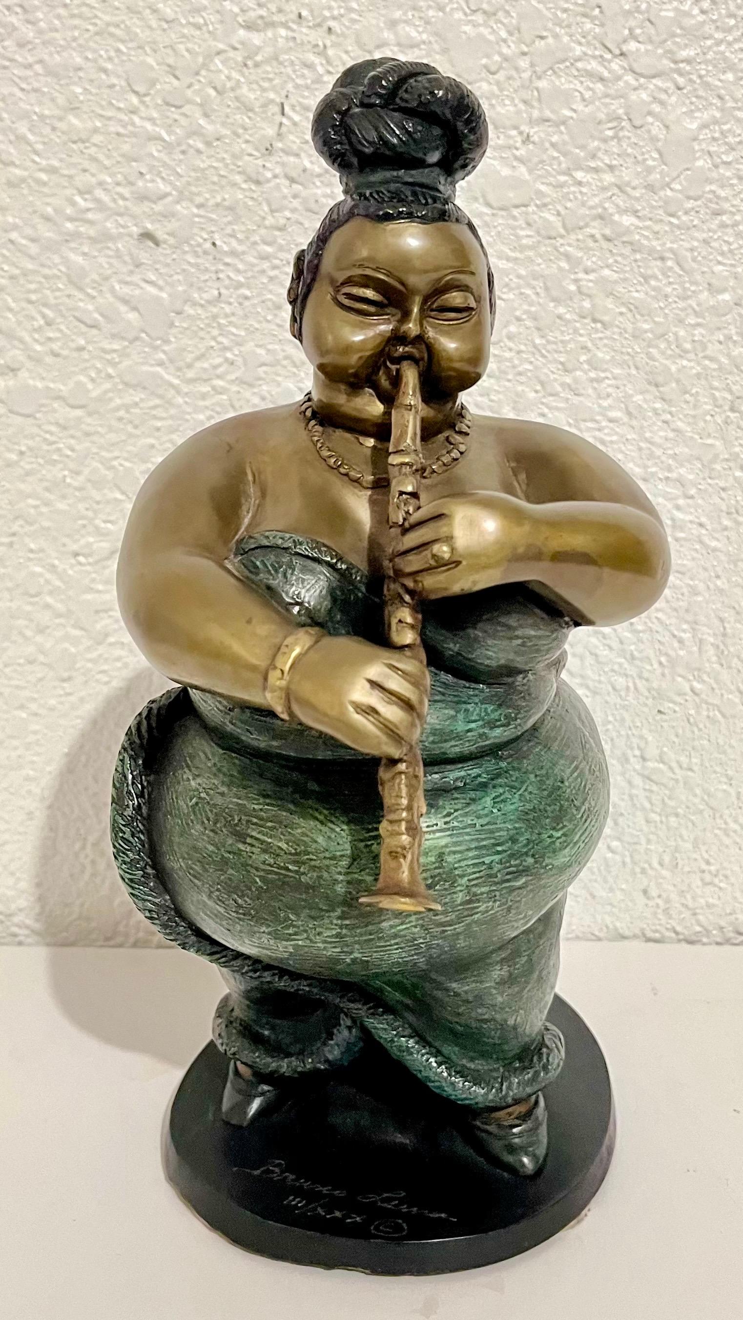 Polychrome Bronze Sculpture Jazz Nightclub Singer Clarinet Player Bruno Luna For Sale 6
