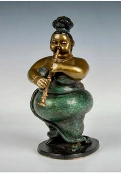 Escultura de Bronce Policromado Cantante de Club Nocturno de Jazz Clarinetista Bruno Luna