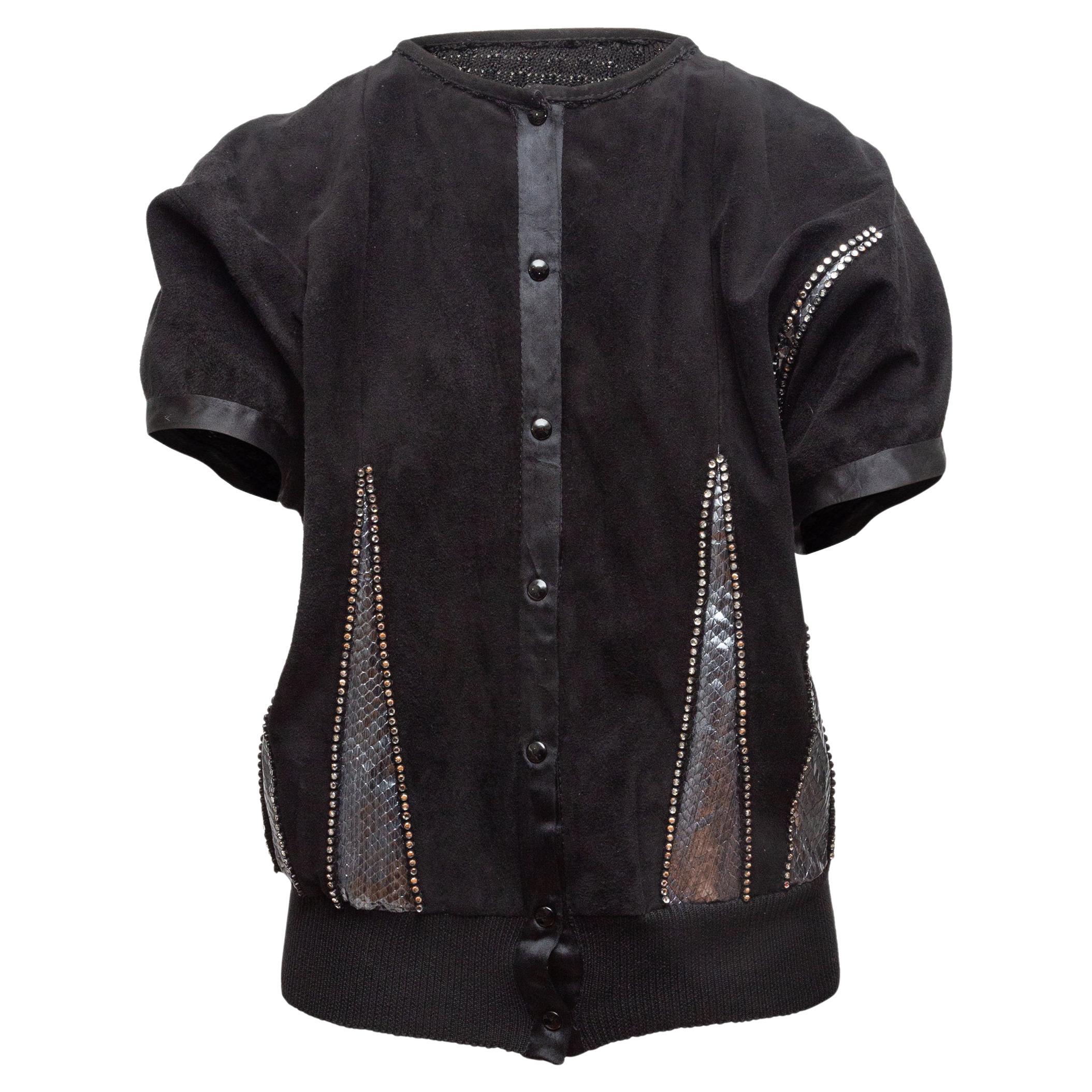 Bruno Magli Black Lurex & Suede Short Sleeve Jacket